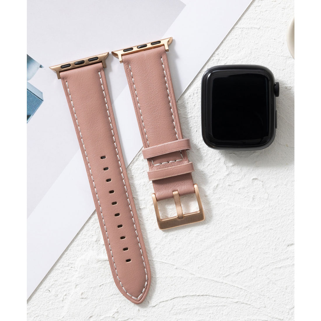 エモニーク emonique 本革レザー Apple Watch Band スマートウォッチバンド【38/40/41/42/44/45/49mm対応】 (ピンク) ピンク