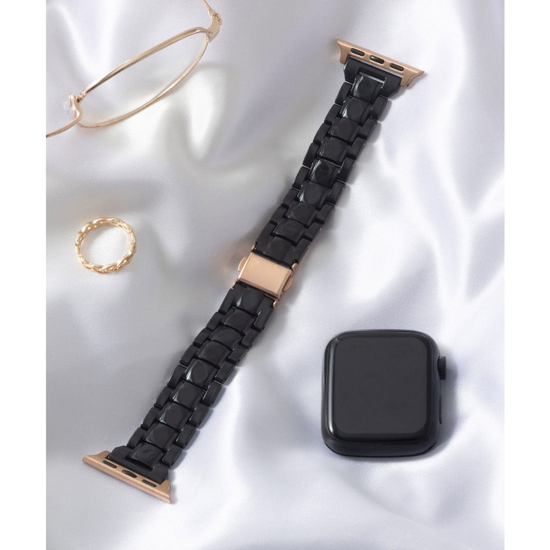 エモニーク emonique アクリル製 Apple Watch Band スマートウォッチバンド【38/40/41/42/44/45/49mm対応】 (ブラック) ブラック