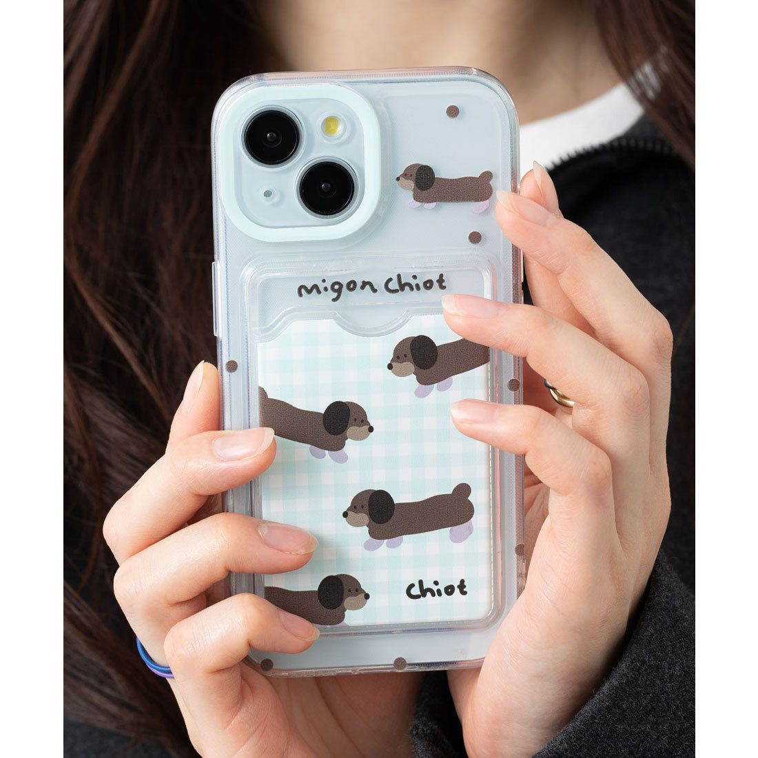 エモニーク emonique iPhoneケース カバー (ライトブルー) ライトブルー