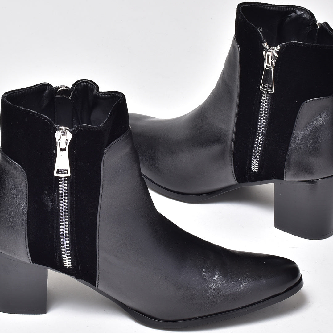 Endevice Double Zip Leather Heel Boots