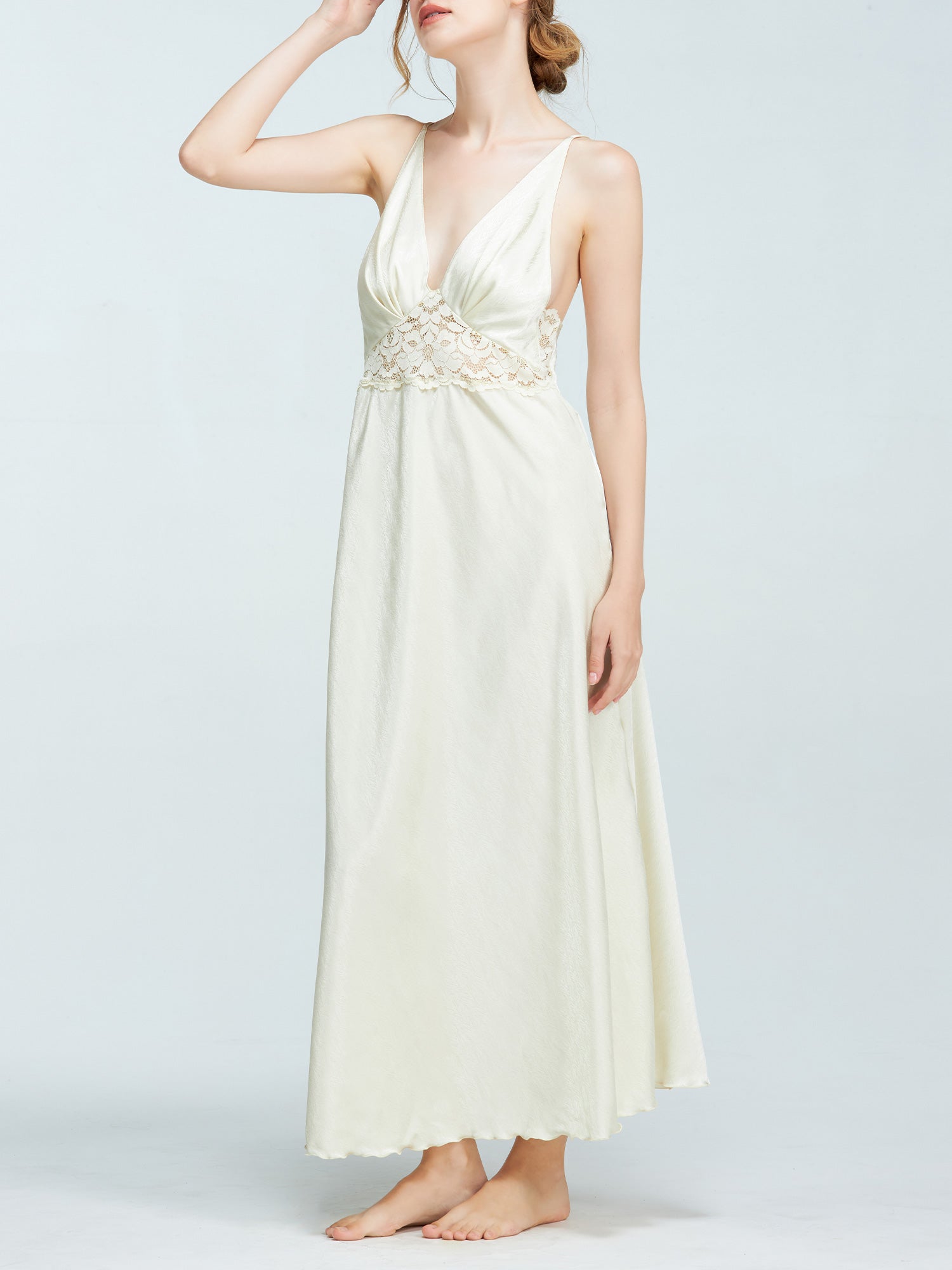アンブラ ANNEBRA Rosy レースコンビロングドレス (Light Yellow) Light Yellow