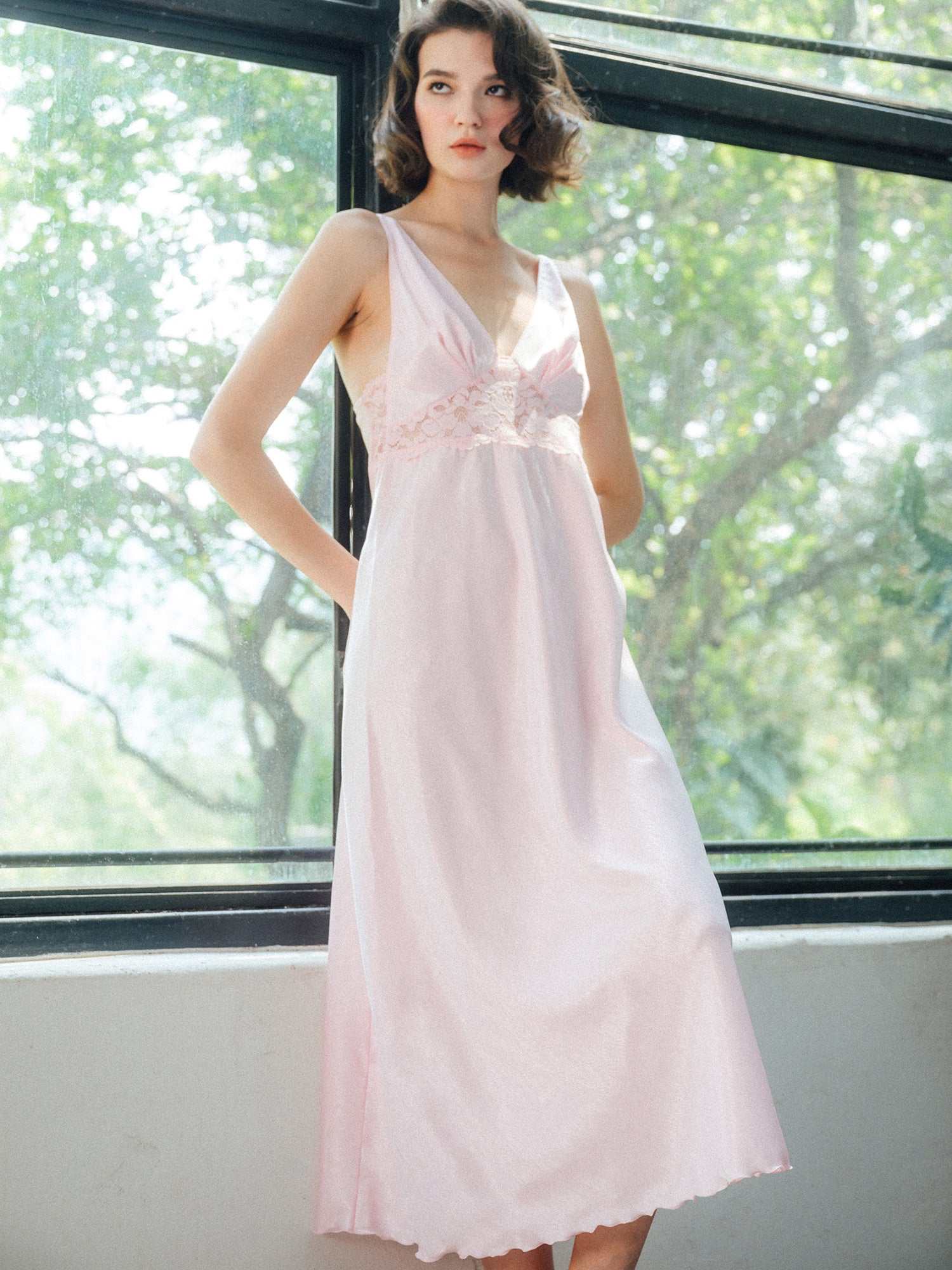 アンブラ ANNEBRA Rosy レースコンビロングドレス (Light Yellow) Light Yellow