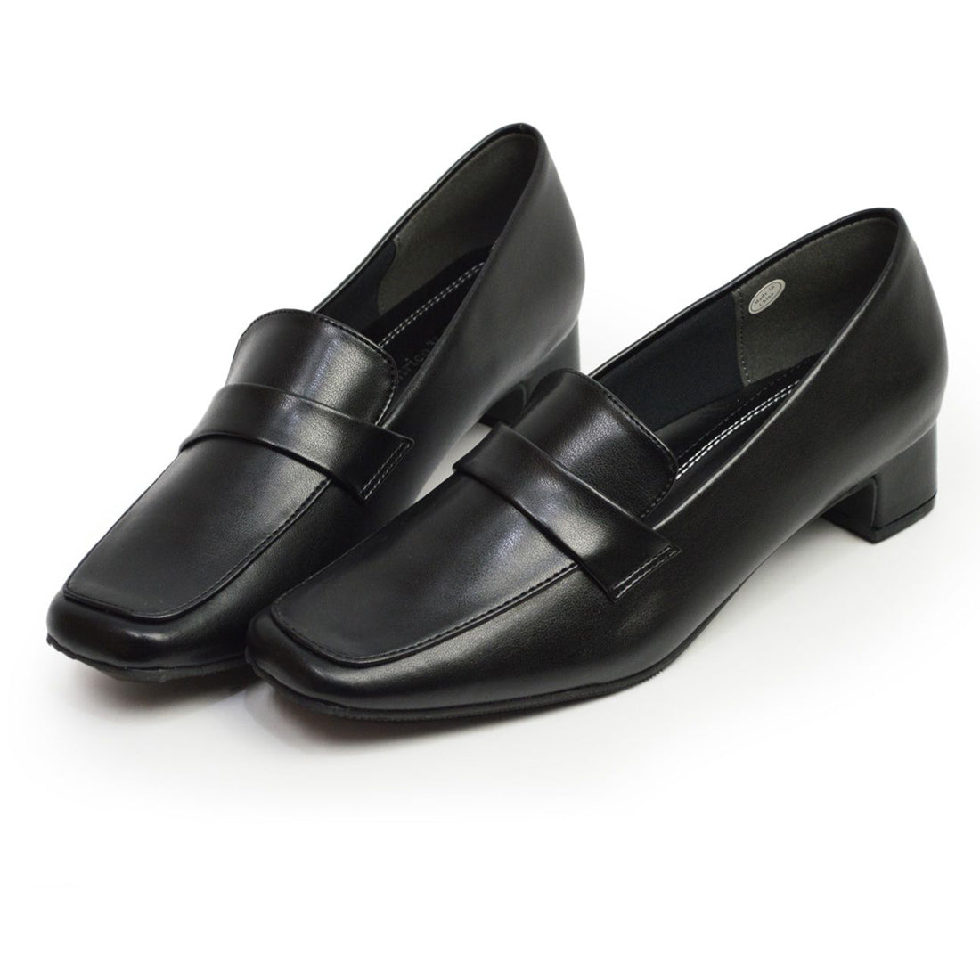 エンリコ バレンティノ ENRICO VALENTINO パンプス レディース ビジネスシューズ 3.5cmヒール ワイド 幅広 3E EEE スクエアトゥ ベルト ハイヒール 美脚 身長UP,ブラック