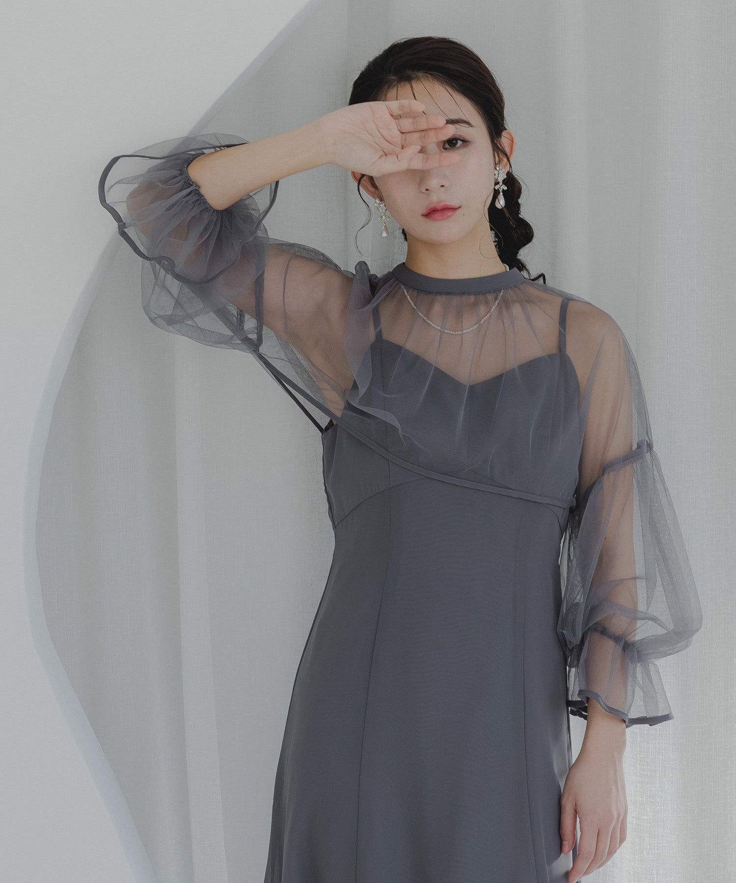 エピック デイ epic day チュールコンビフレアマーメイドドレス (グレー) グレー