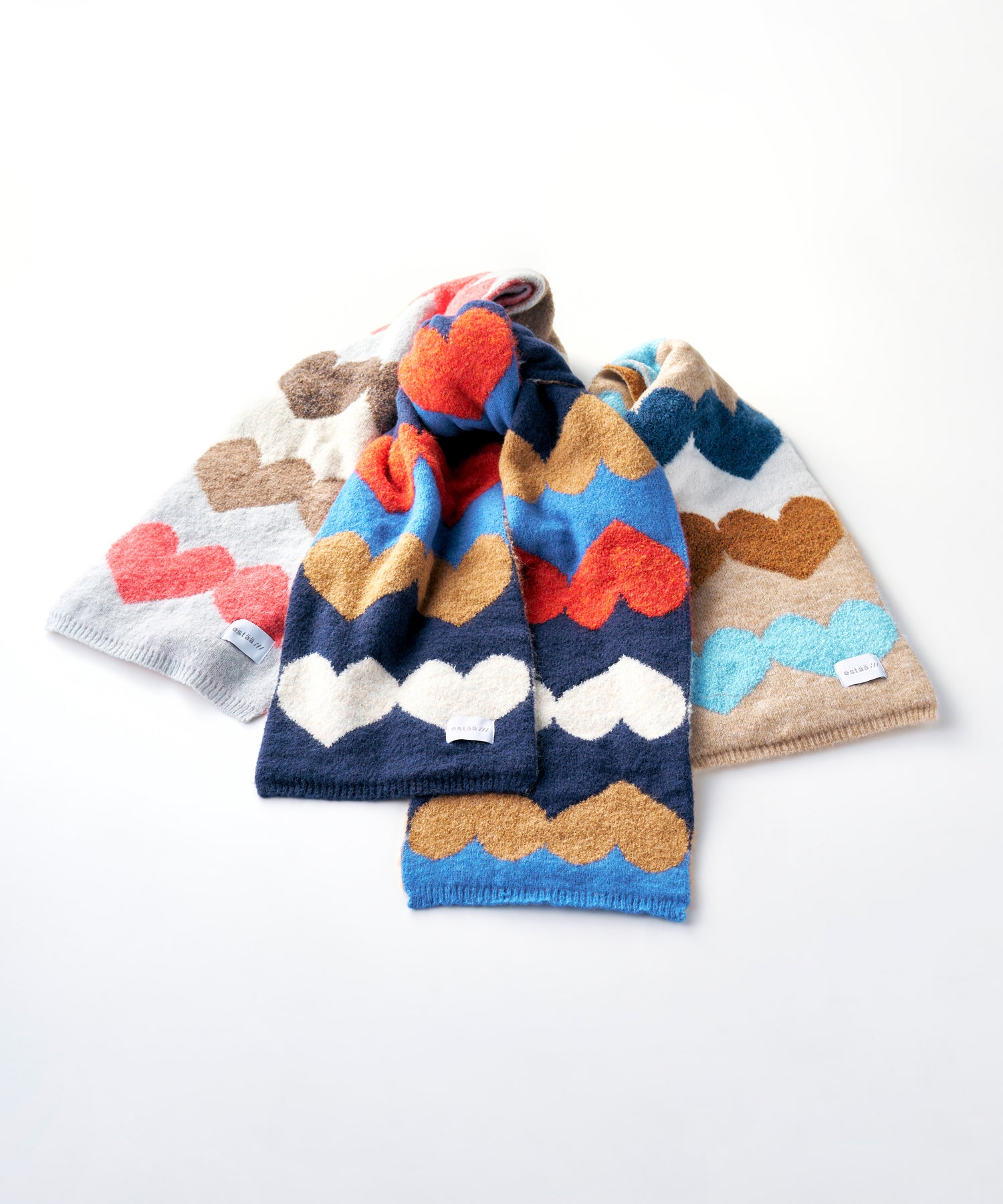 エスタ estaa 【洗える】ニットマフラー 24×160cm ハートジャカード (ディープブルー) ディープブルー