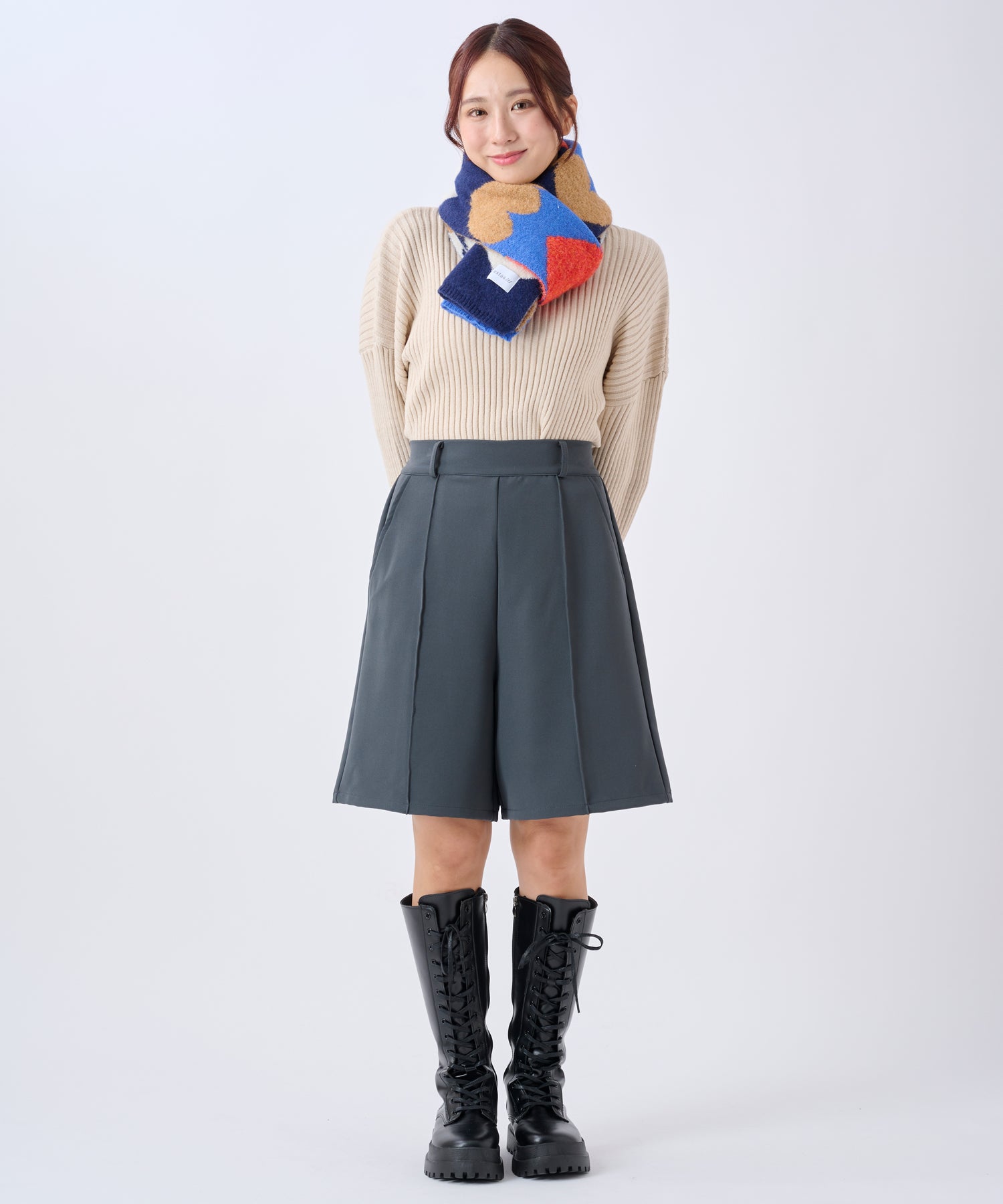 エスタ estaa 【洗える】ニットマフラー 24×160cm ハートジャカード (ディープブルー) ディープブルー