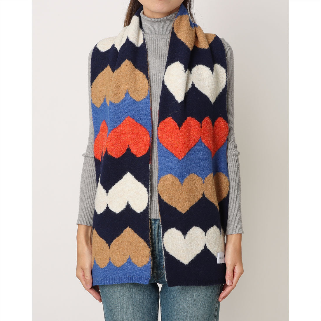 エスタ estaa 【洗える】ニットマフラー 24×160cm ハートジャカード (ディープブルー) ディープブルー