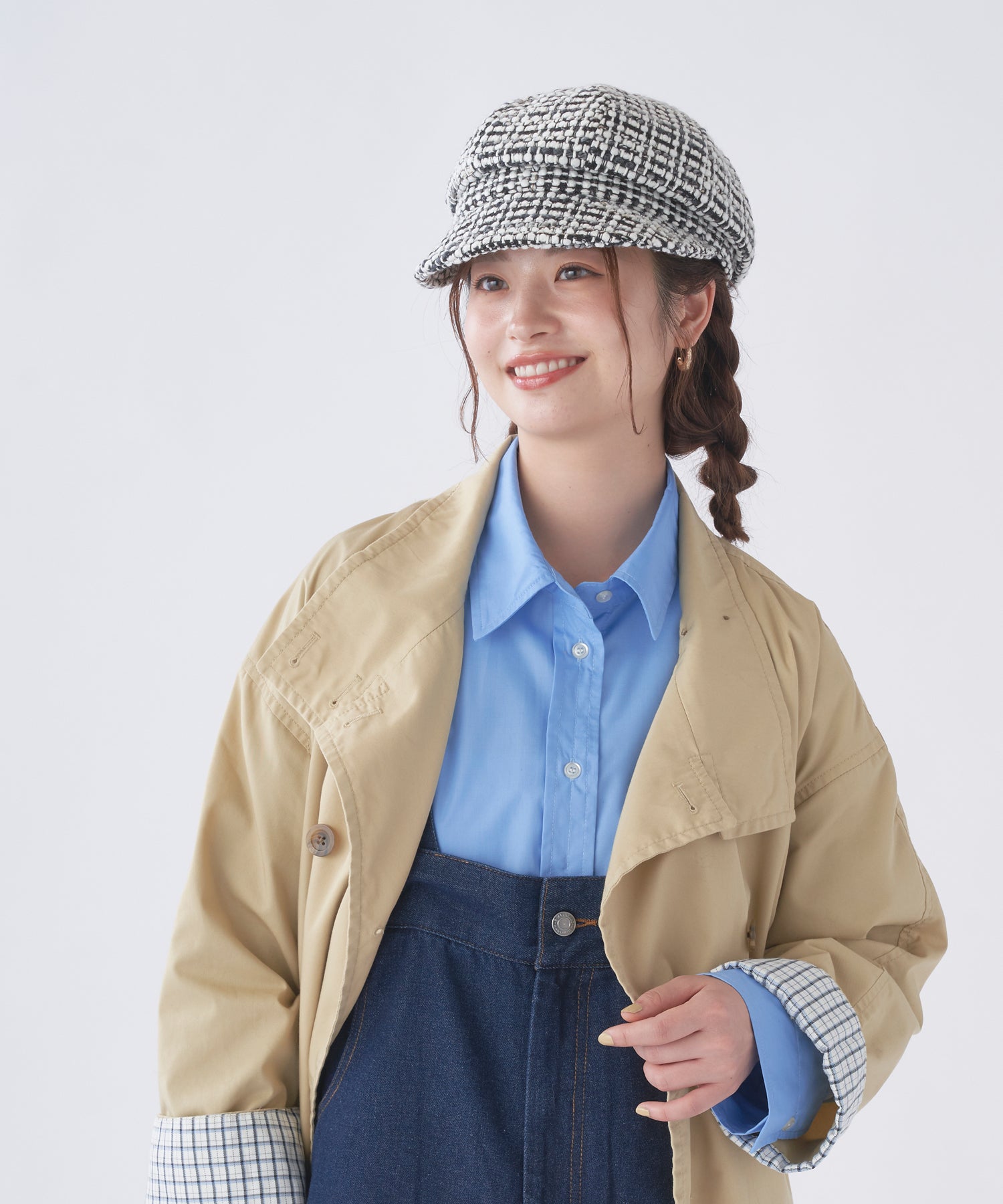 エスタ estaa キャスケット 帽子 ざっくりツイード サイズ調整可 (チャコールグレー) チャコールグレー