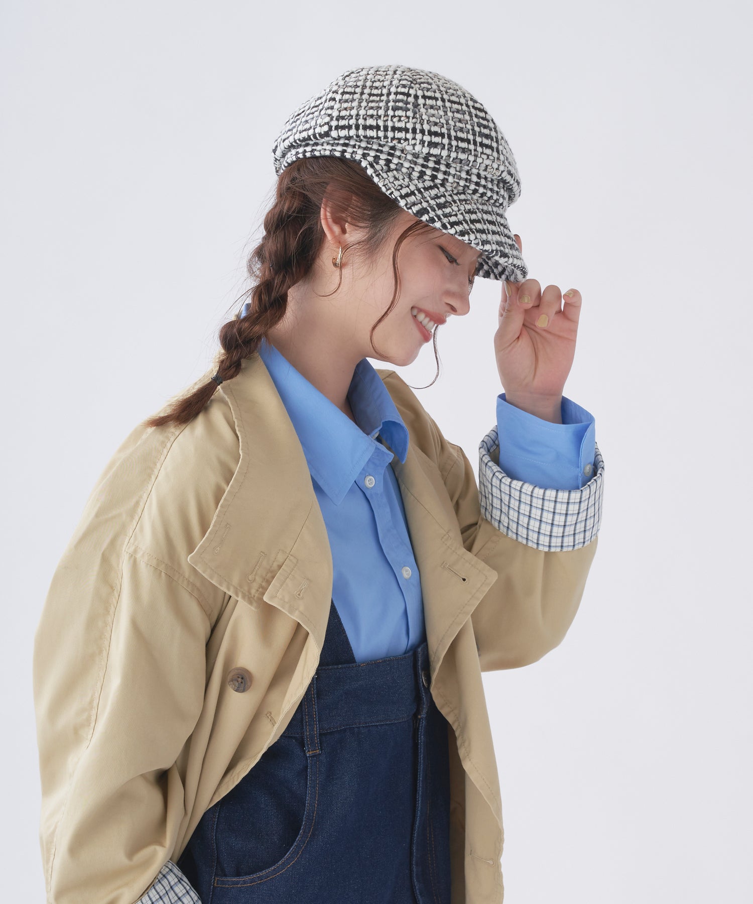 エスタ estaa キャスケット 帽子 ざっくりツイード サイズ調整可 (チャコールグレー) チャコールグレー