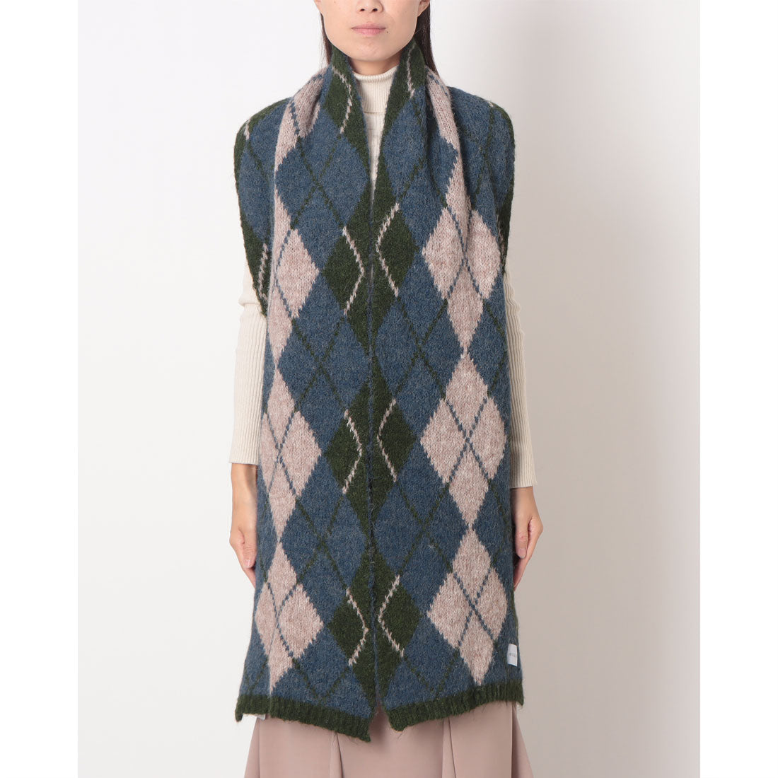 エスタ estaa 【洗える】ニットマフラー 30×184cm アーガイルジャカード (ディープブルー) ディープブルー
