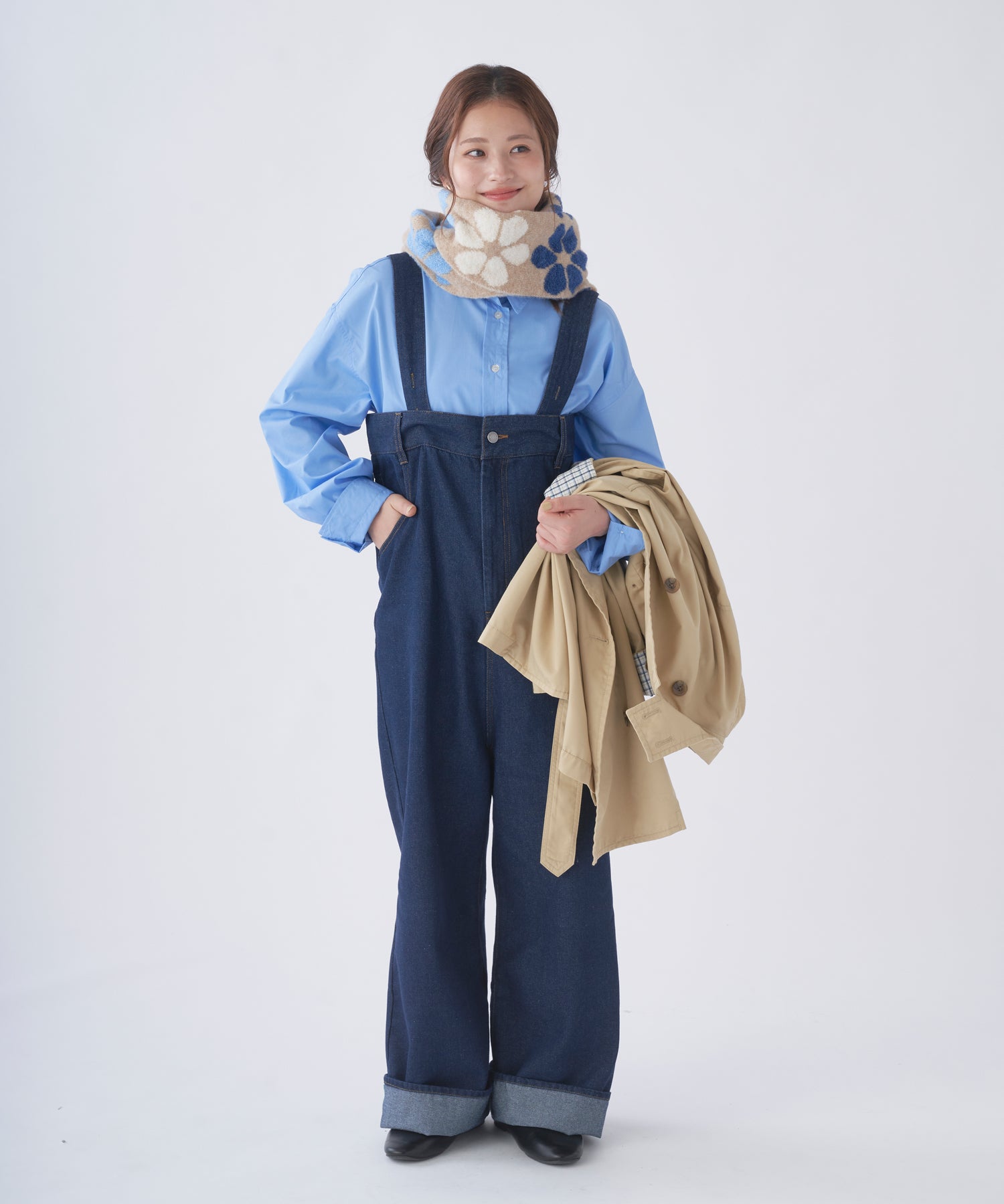 エスタ estaa 【洗える】ニットマフラー 24×160cm フラワージャカード (ベージュ) ベージュ