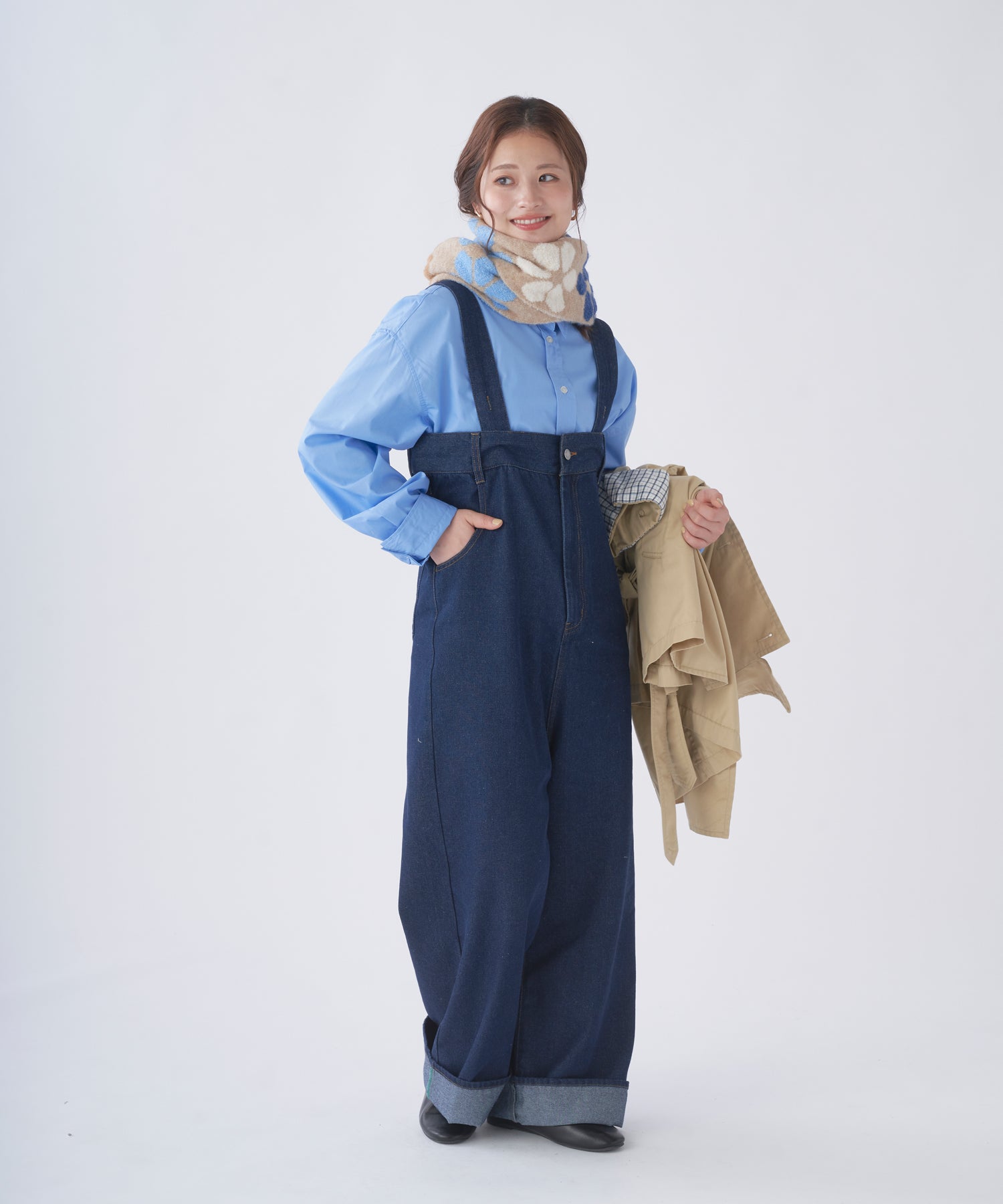 エスタ estaa 【洗える】ニットマフラー 24×160cm フラワージャカード (ベージュ) ベージュ