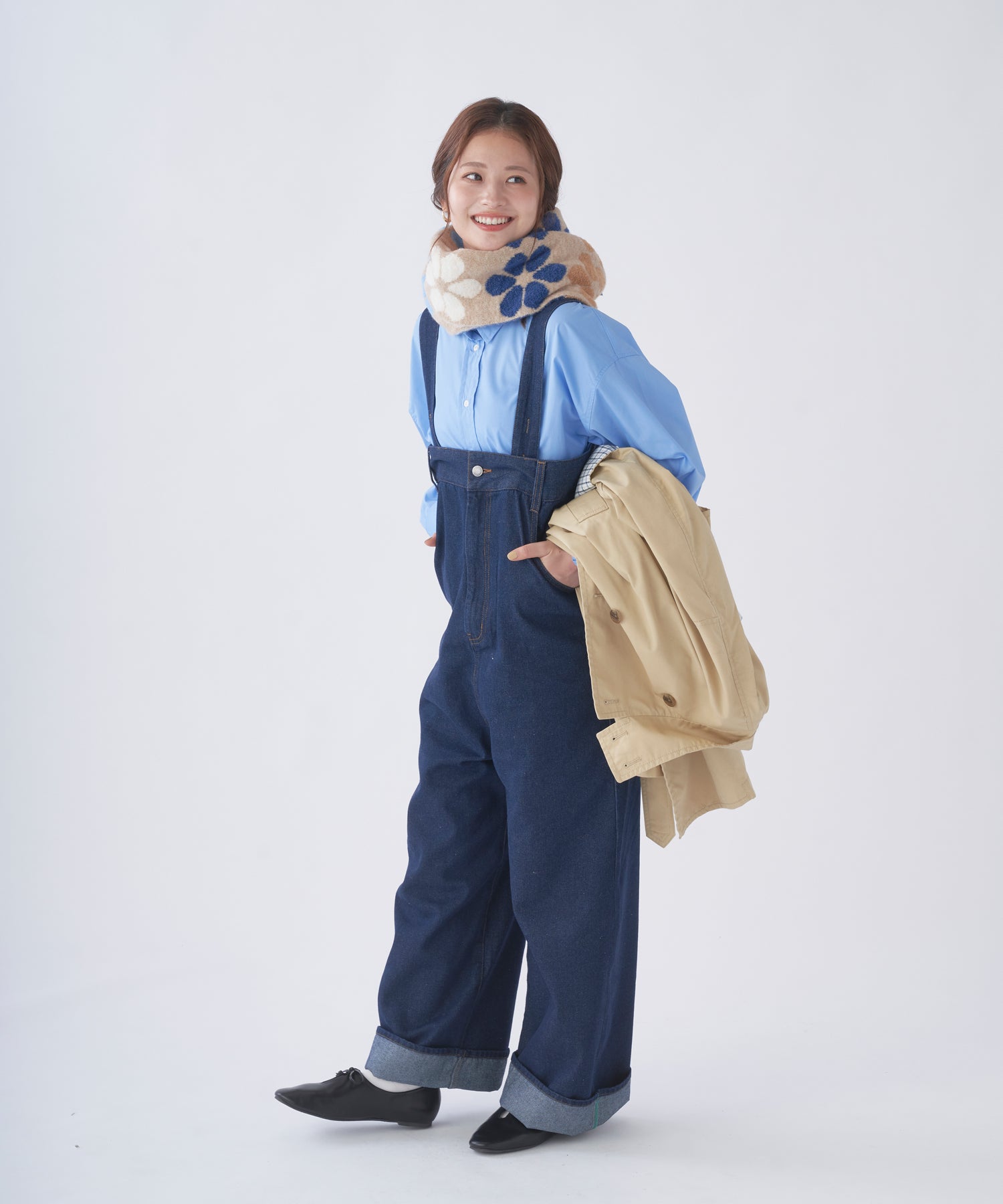 エスタ estaa 【洗える】ニットマフラー 24×160cm フラワージャカード (ベージュ) ベージュ