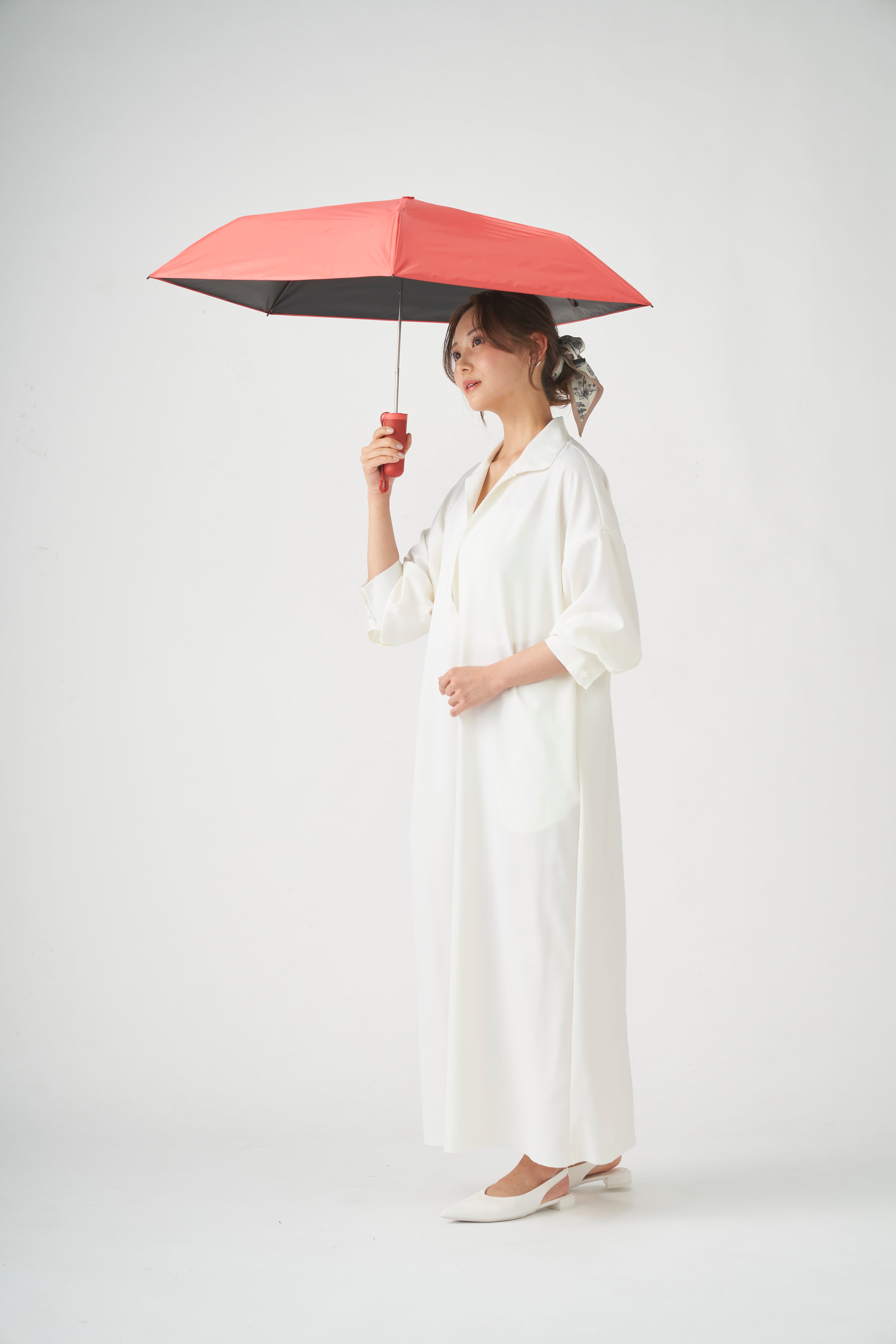 エスタ estaa 折りたたみ雨傘 -Pitaa ハーフカプセル- プレーン 50cm 遮光率100% 遮熱 UV (レッド) レッド