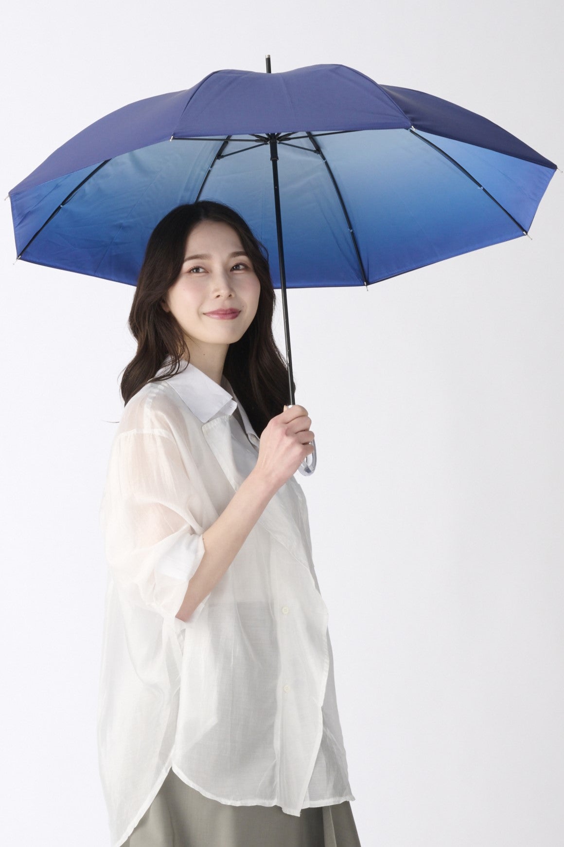 エスタ estaa 【ハニカム断熱パラソル】晴雨兼用日傘 長傘 ロング傘 グラデーション 50cm 遮光 遮熱 UV (ディープブルー) ディープブルー