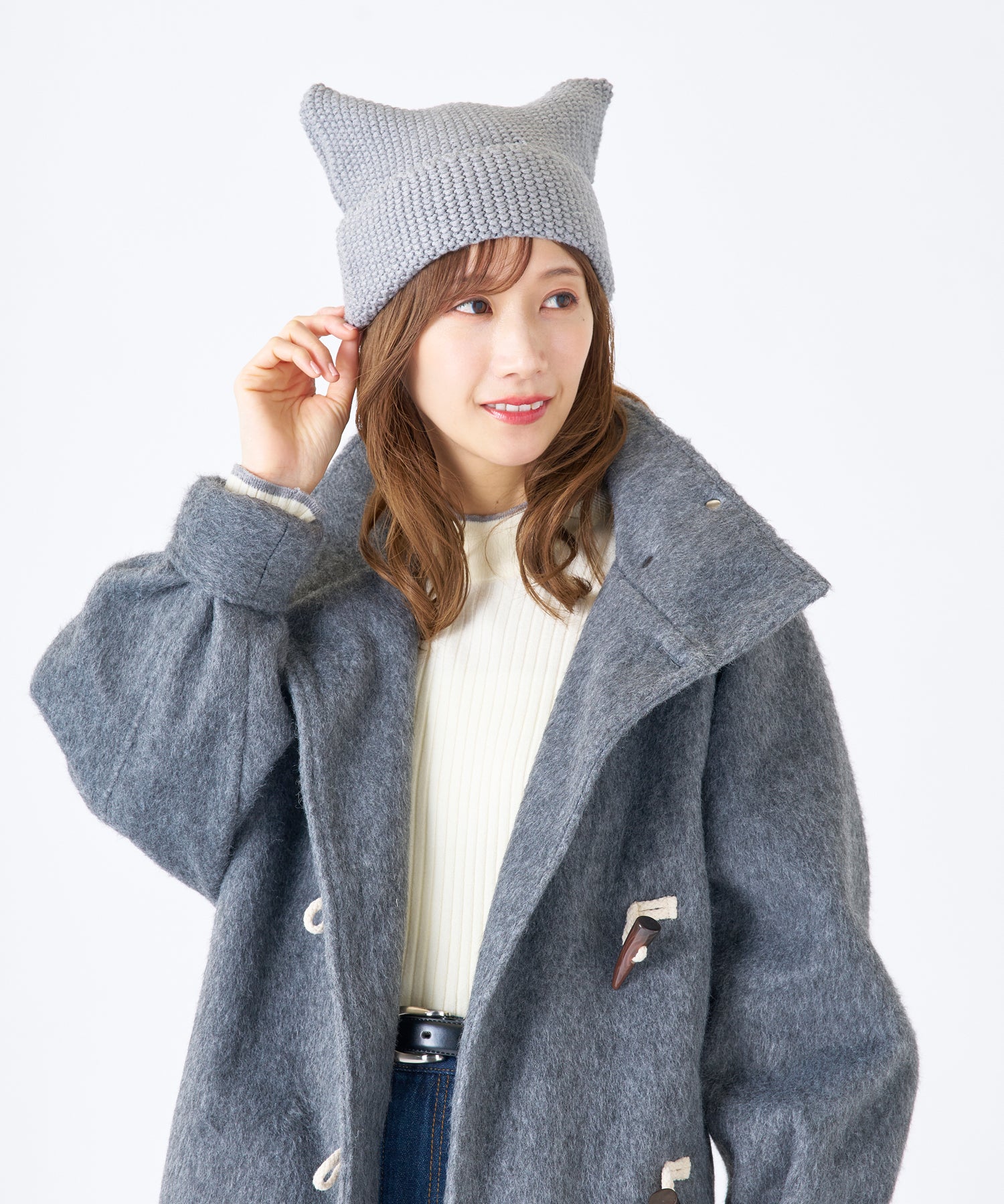 エスタ estaa 猫耳シャロット 帽子 ハイゲージ 無地 (グレー) グレー