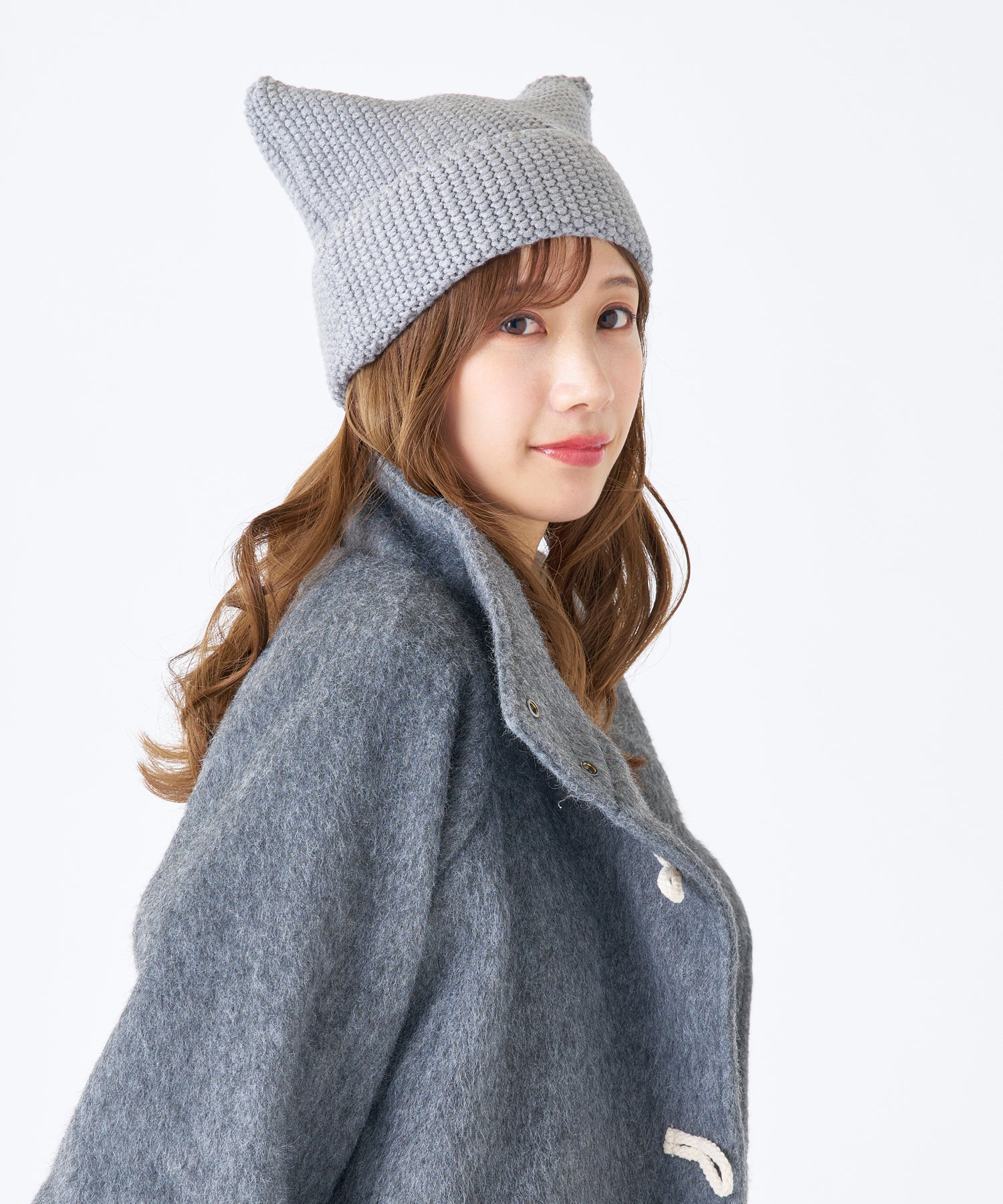 エスタ estaa 猫耳シャロット 帽子 ハイゲージ 無地 (グレー) グレー