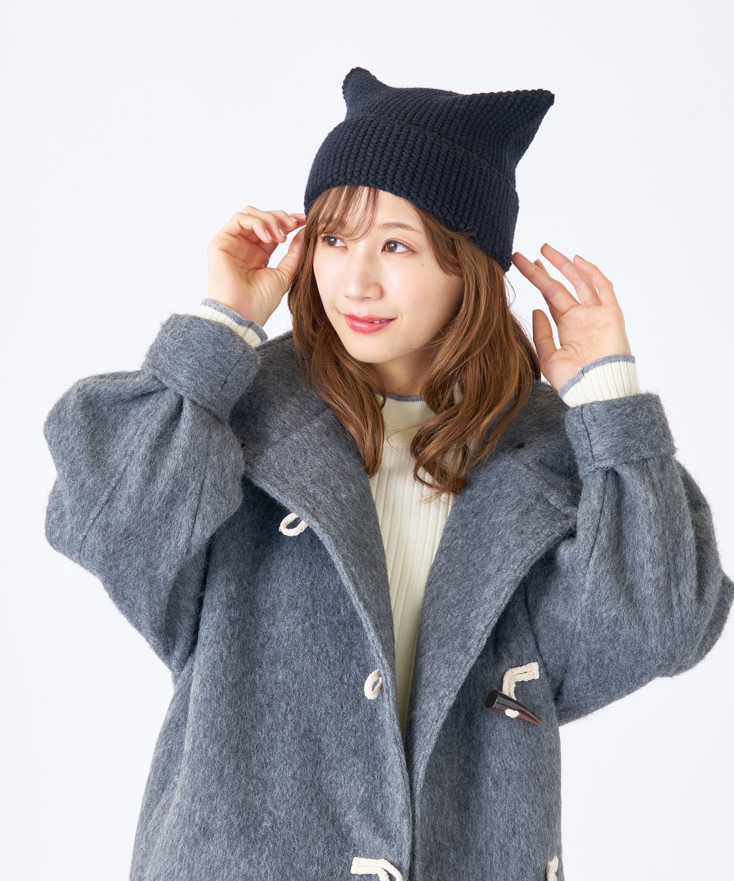 エスタ estaa 猫耳シャロット 帽子 ハイゲージ 無地 (ブラック) ブラック