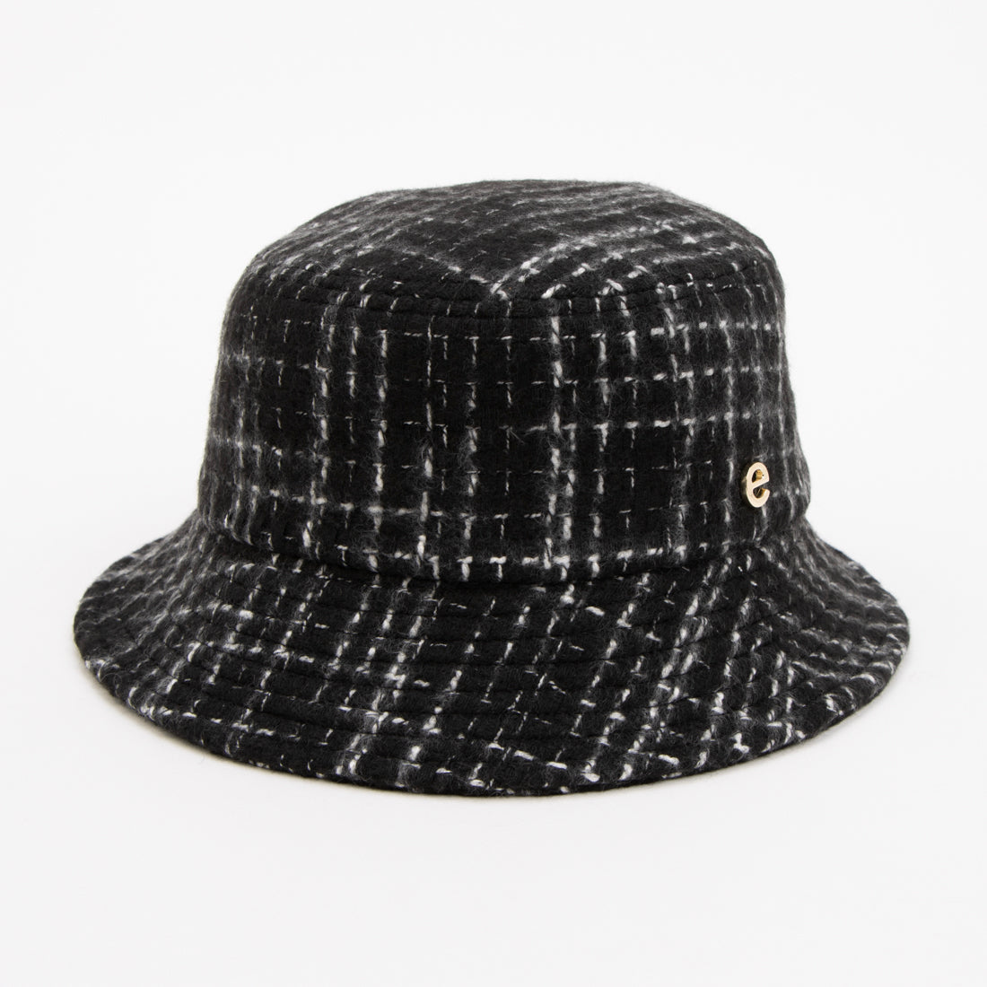 エスタ estaa バケットハット 帽子 ざっくりツイード ロゴ ワンポイント サイズ調整可 (ブラック) ブラック