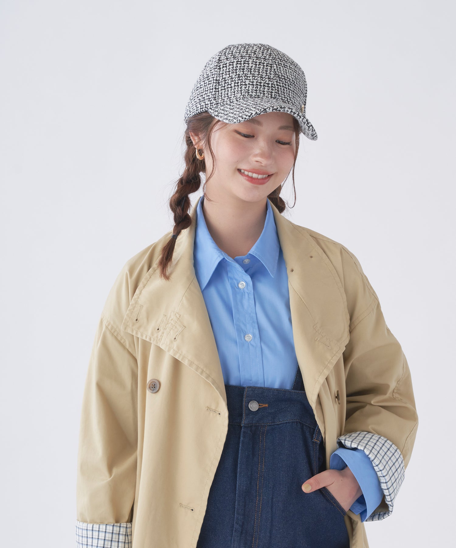 エスタ estaa キャップ 帽子 ざっくりツイード ロゴ ワンポイント サイズ調整可 (チャコールグレー) チャコールグレー