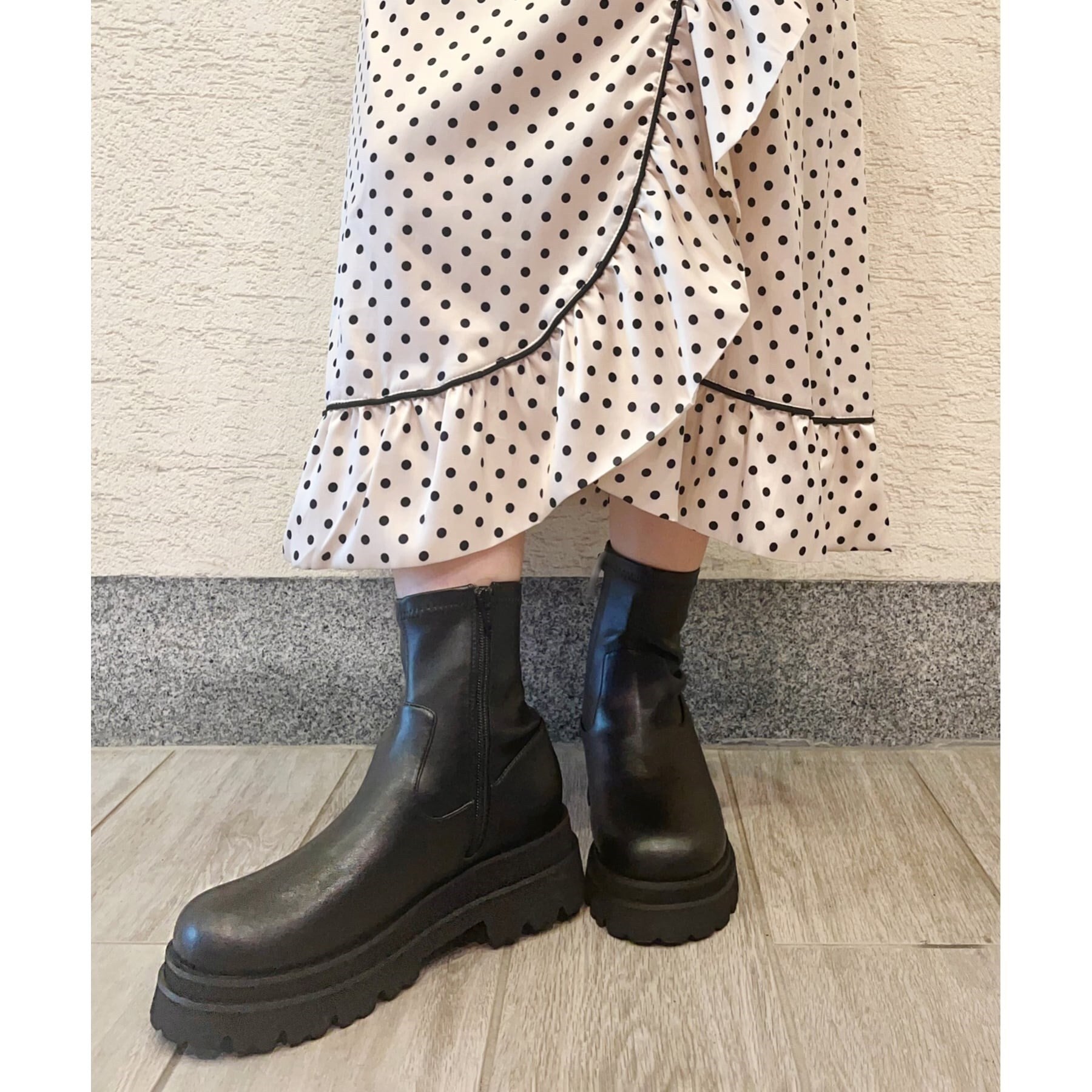 エスペランサ ESPERANZA 厚底トラックソールショートブーツ レイン対応 (ブラック(019)) ブラック(019)