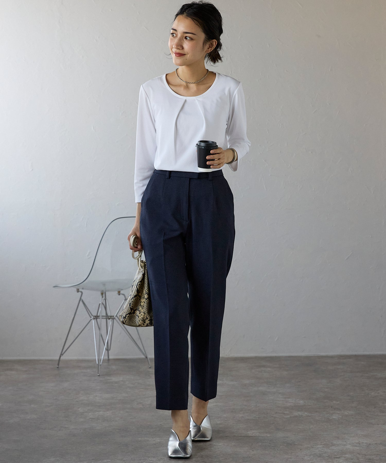 エトレプレ etre pret タック切替七分袖カットソー (ブラック) ブラック