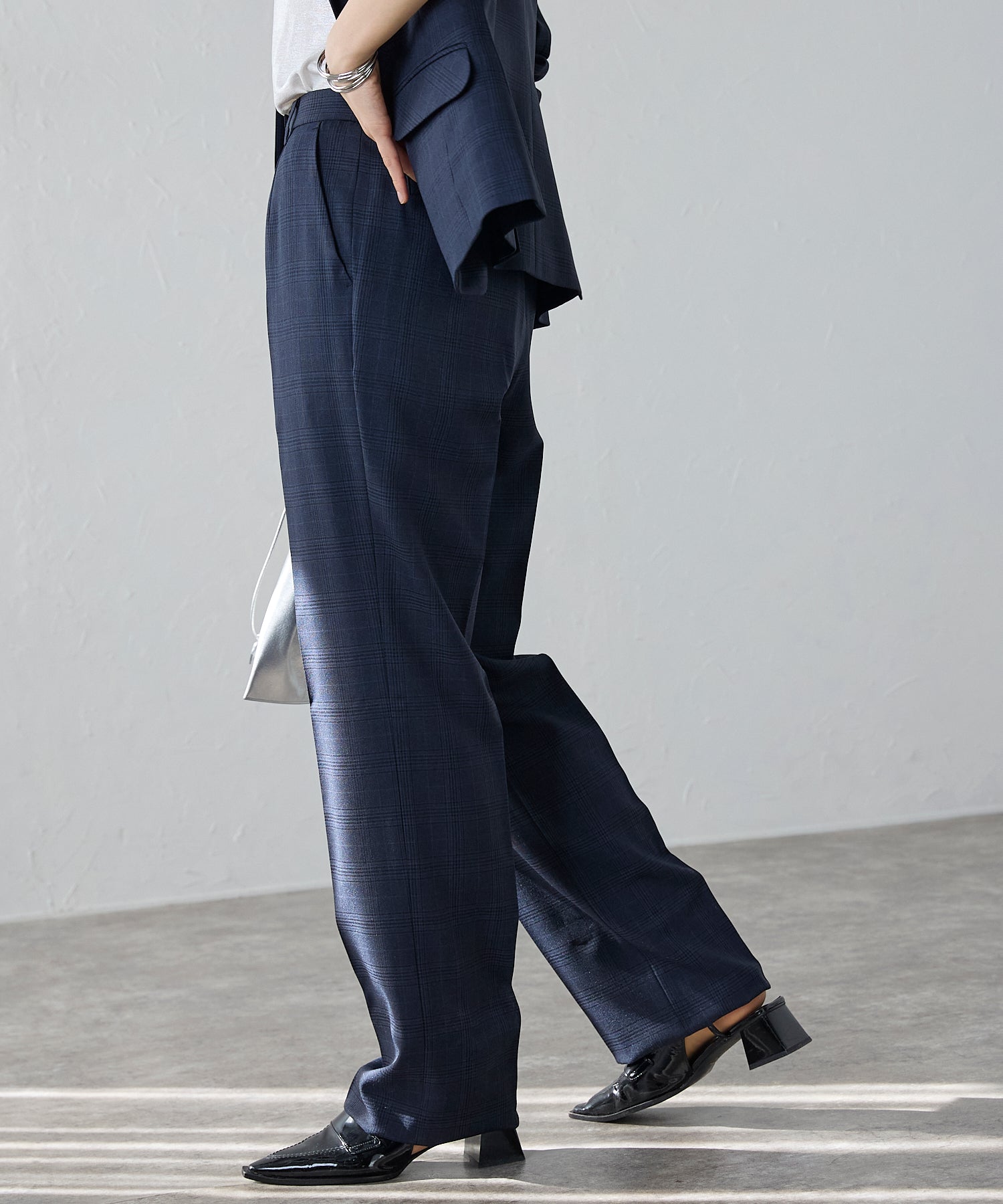 エトレプレ etre pret ストレートパンツ(チェック) (ネイビー) ネイビー