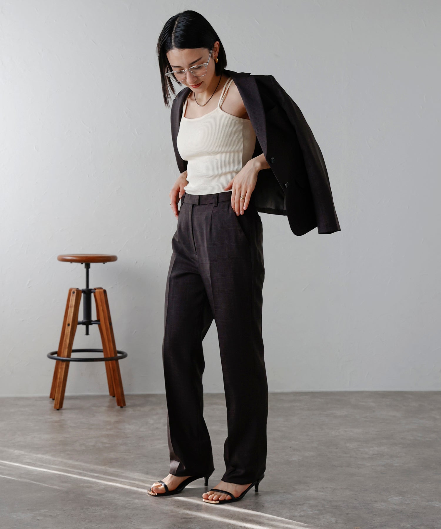 エトレプレ etre pret ストレートパンツ(チェック) (ネイビー) ネイビー