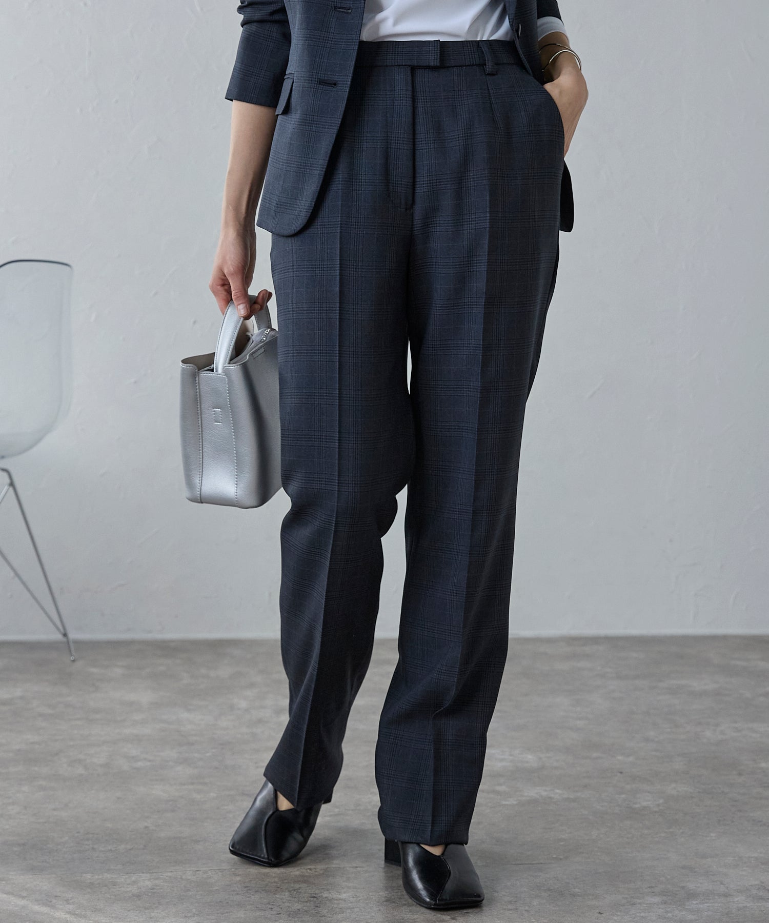 エトレプレ etre pret ストレートパンツ(チェック) (ネイビー) ネイビー