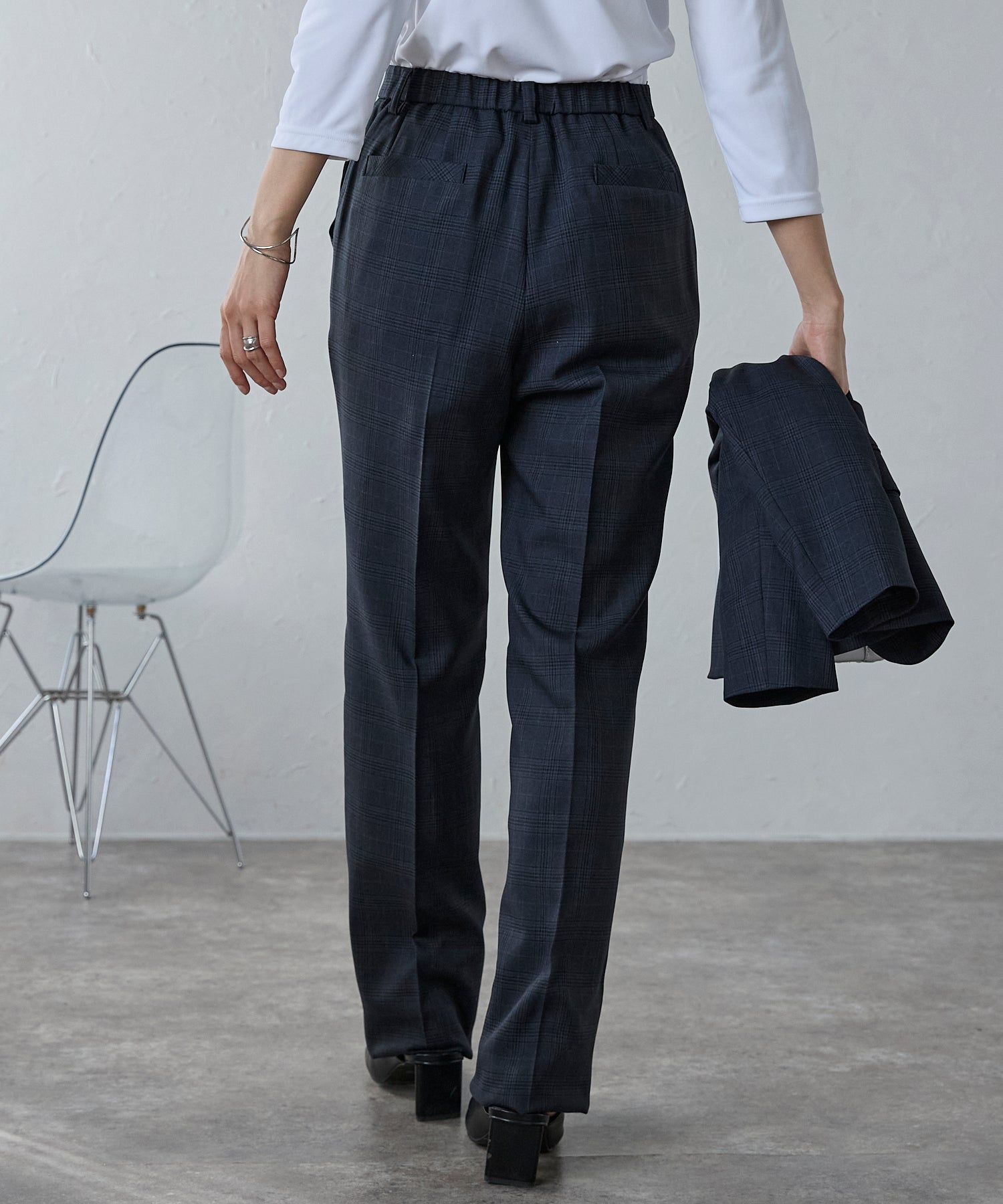 エトレプレ etre pret ストレートパンツ(チェック) (ネイビー) ネイビー
