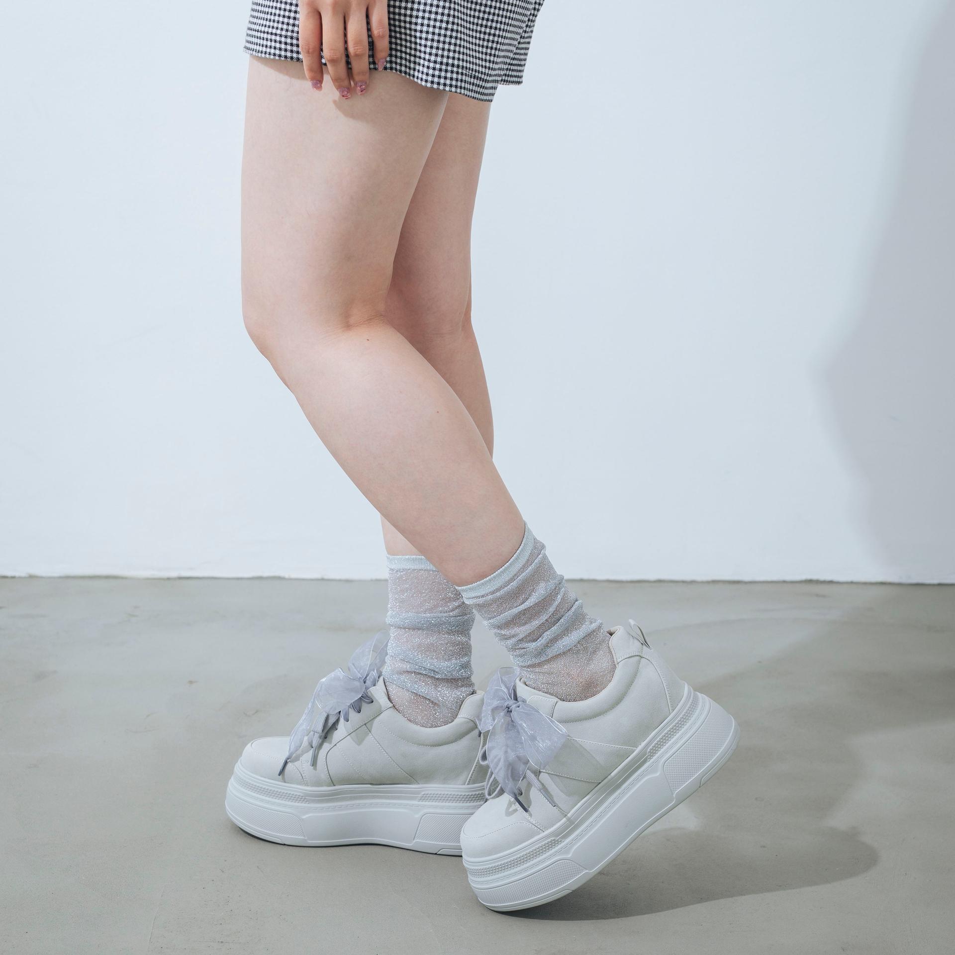 【EVOL/イーボル】【XS-LLサイズ展開・軽量】2WAY8cm厚底レースアップシューズ IY5734 (グレー) グレー