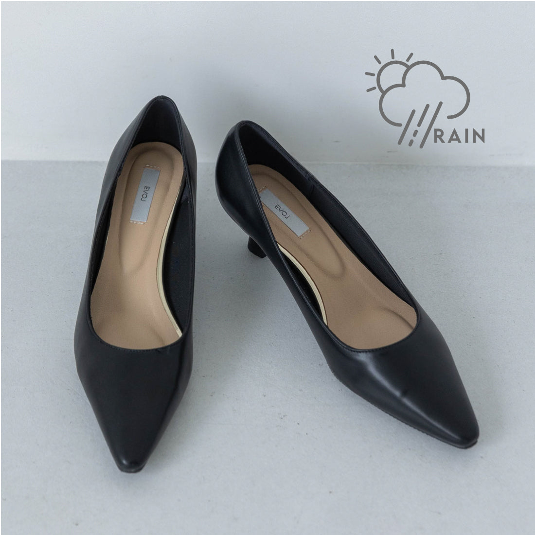 【EVOL/イーボル】 【晴雨兼用・オケージョン】ポインテッド5cmパンプス IZ5765 (ブラック) ブラック