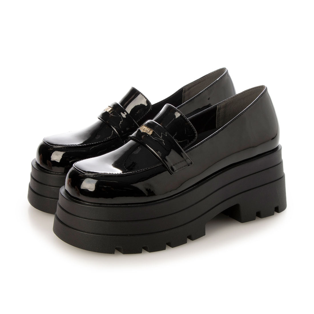 【EVOL/イーボル】 【ふかふか・美脚効果あり】厚底エナメルコインローファー IZ5780 (ブラックエナメル) ブラックエナメル