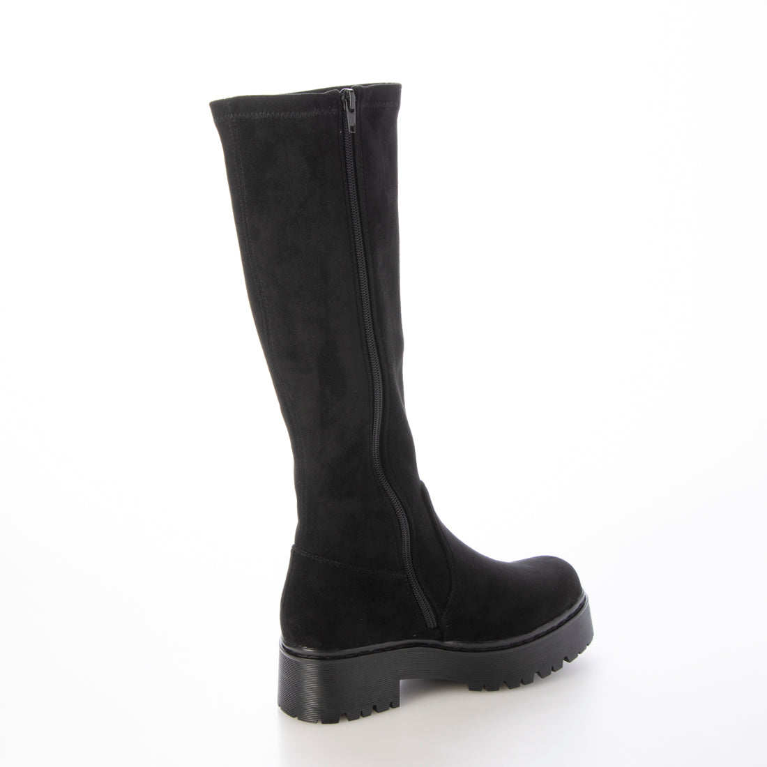 【EVOL/イーボル】 【S-LLサイズ展開・美脚効果あり】ストレッチ5cmソールロングブーツ IZ5778 (ブラックスエード) ブラックスエード