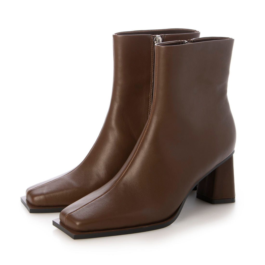 【EVOL/イーボル】 【S-LLサイズ展開・クッション入り】スクエアデザインヒールショートブーツ BZ23835 (ブラウン) ブラウン