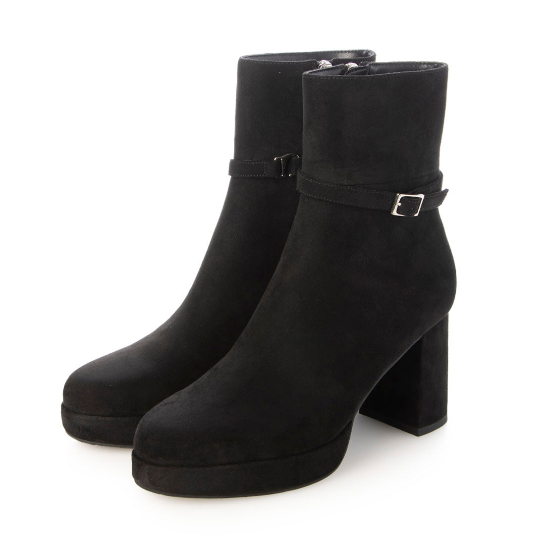 【EVOL/イーボル】 【晴雨兼用(一部カラー除く)・美脚効果あり】2WAY8cmストームショートブーツ IZ5768 (ブラックスエード) ブラックスエード