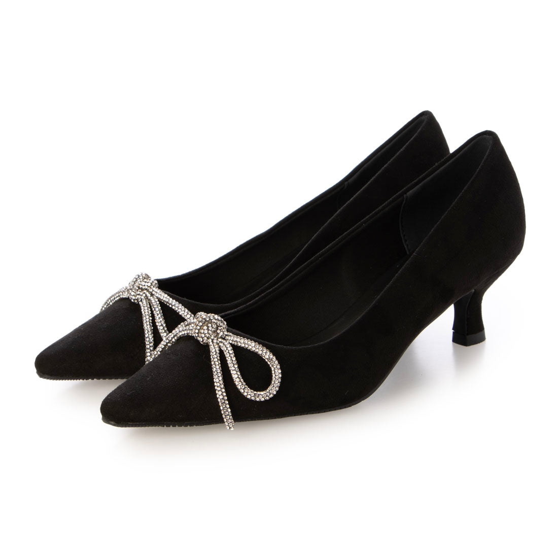 【EVOL/イーボル】 【軽量・クッション入り】リボンスエード5cmパンプス IZ5794 (ブラックスエード) ブラックスエード