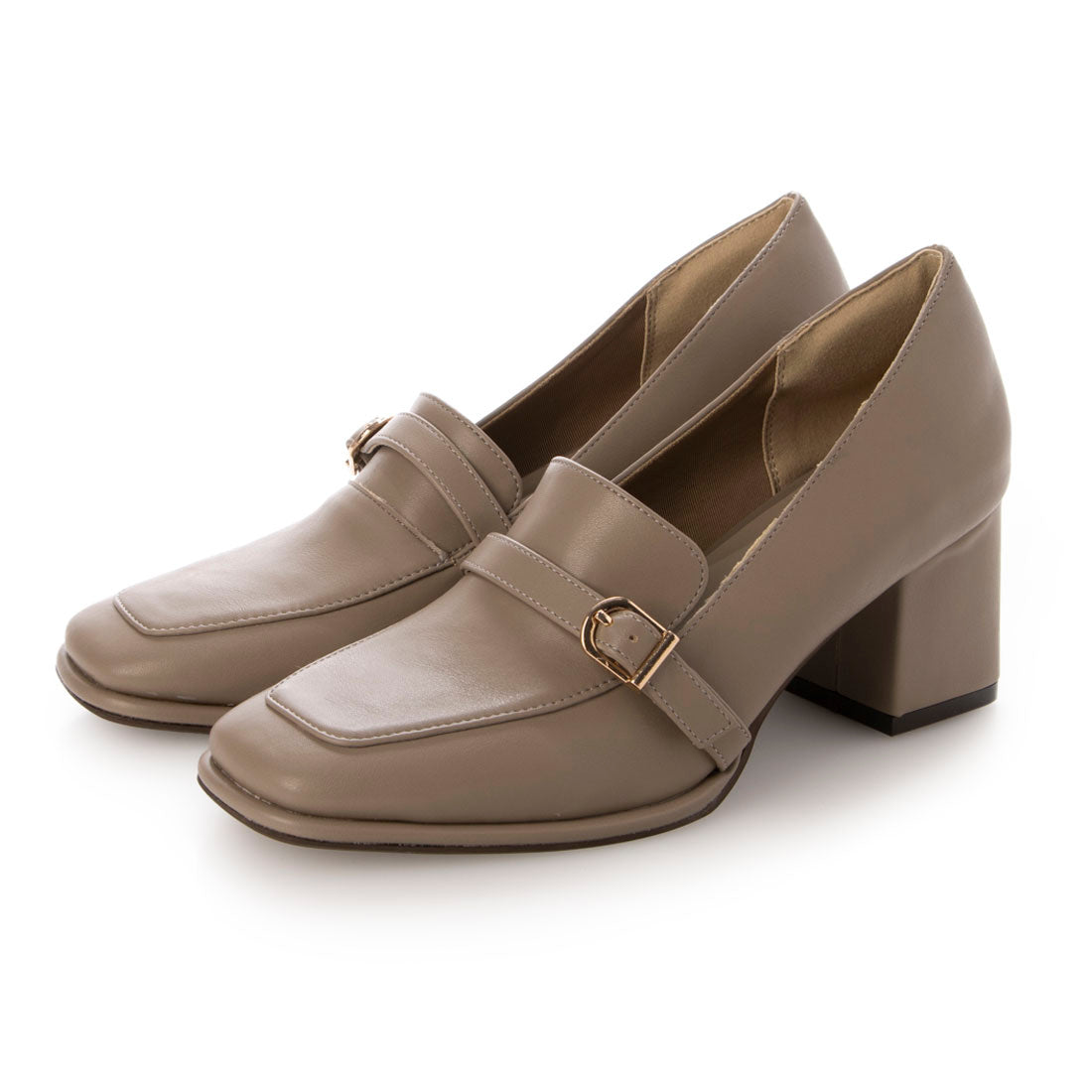 【EVOL/イーボル】 【クッション入り・美脚効果あり】スクエア3.5cmコインローファー IZ5802 (グレーベージュ) グレーベージュ