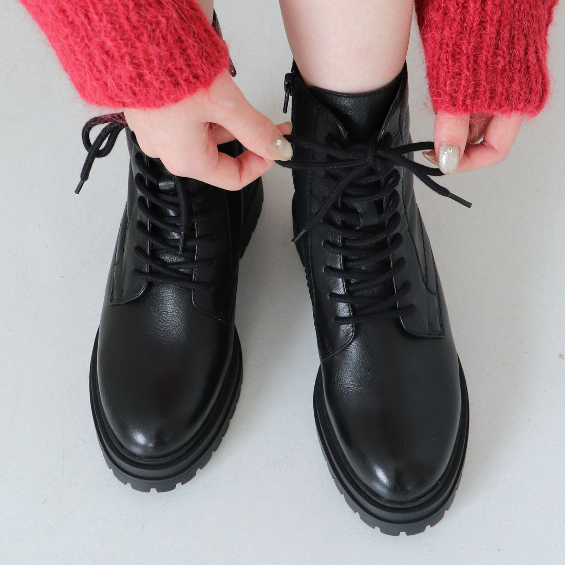 【EVOL/イーボル】 【本革・柔らかい】レースアップショートブーツ IZ8119 (ブラック) ブラック