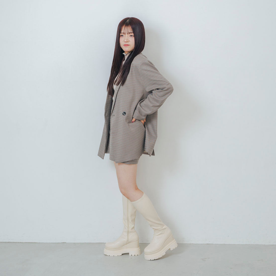 【EVOL/イーボル】 【XSサイズ・厚底】11cmストレッチロングブーツ IZ5835 (アイボリー) アイボリー