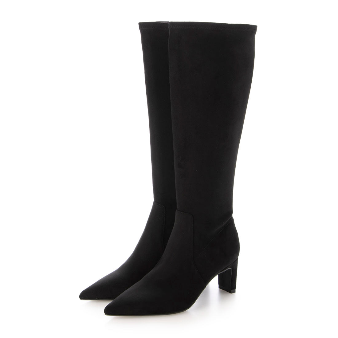 【EVOL/イーボル】 【S-LLサイズ展開・美脚効果あり】ストレッチ6cmロングブーツ BZ23839 (ブラックスエード) ブラックスエード
