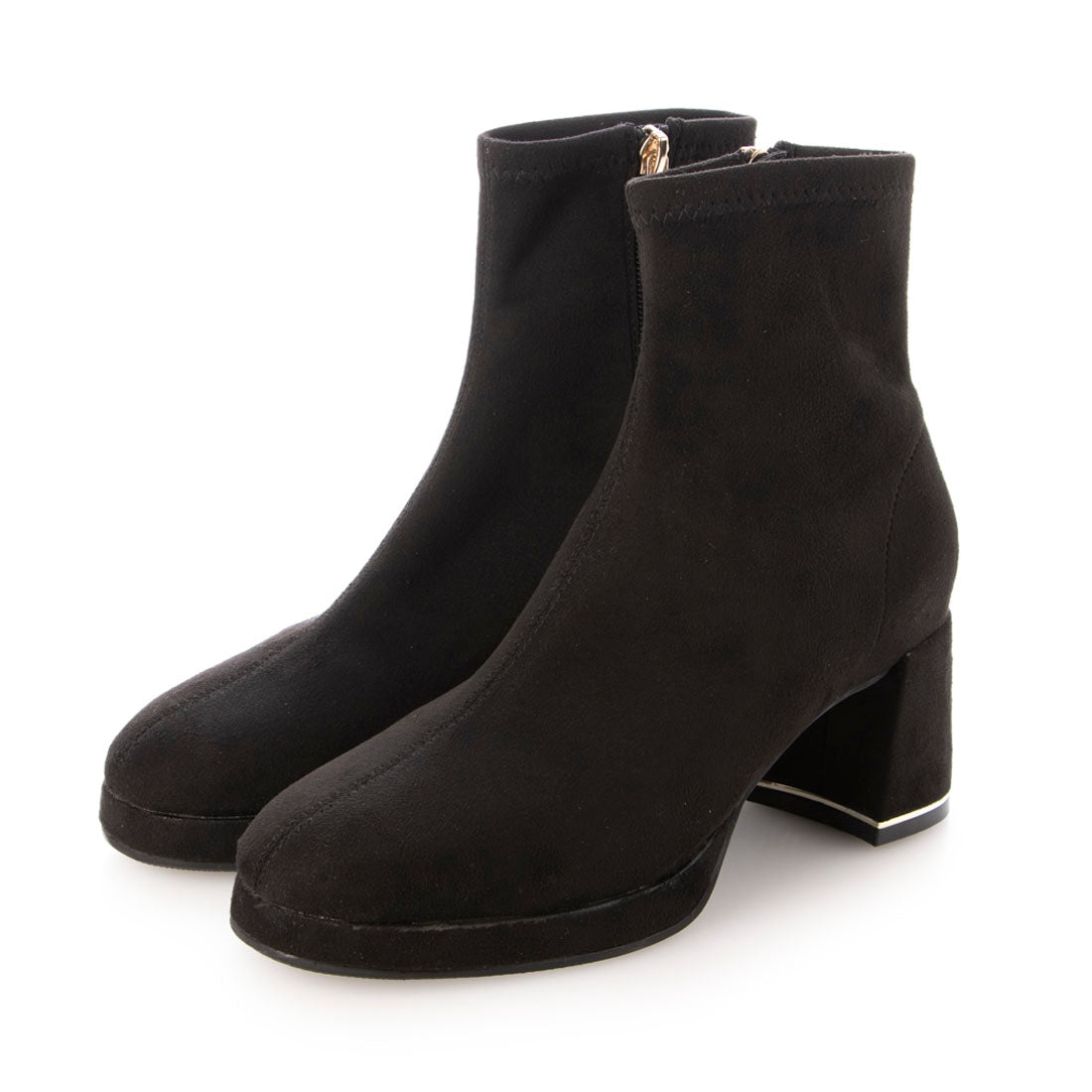 【EVOL/イーボル】 【S-LLサイズ展開・柔らかい】ストレッチ7cmショートブーツ IZ5837 (ブラックスエード) ブラックスエード