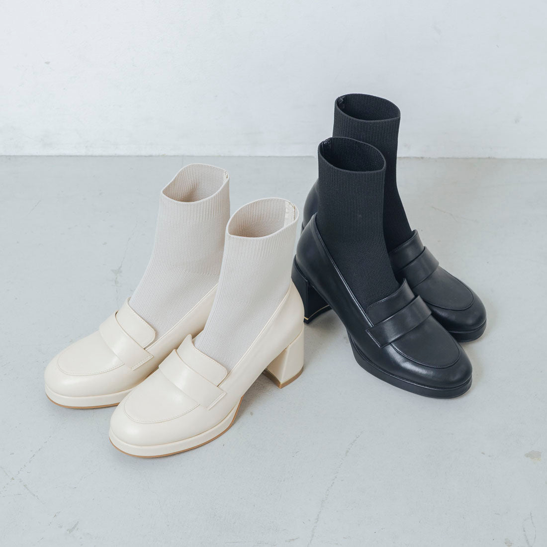 【EVOL/イーボル】 【S-LLサイズ展開・柔らかい】ローファーニットショートブーツ IZ5838 (アイボリー) アイボリー