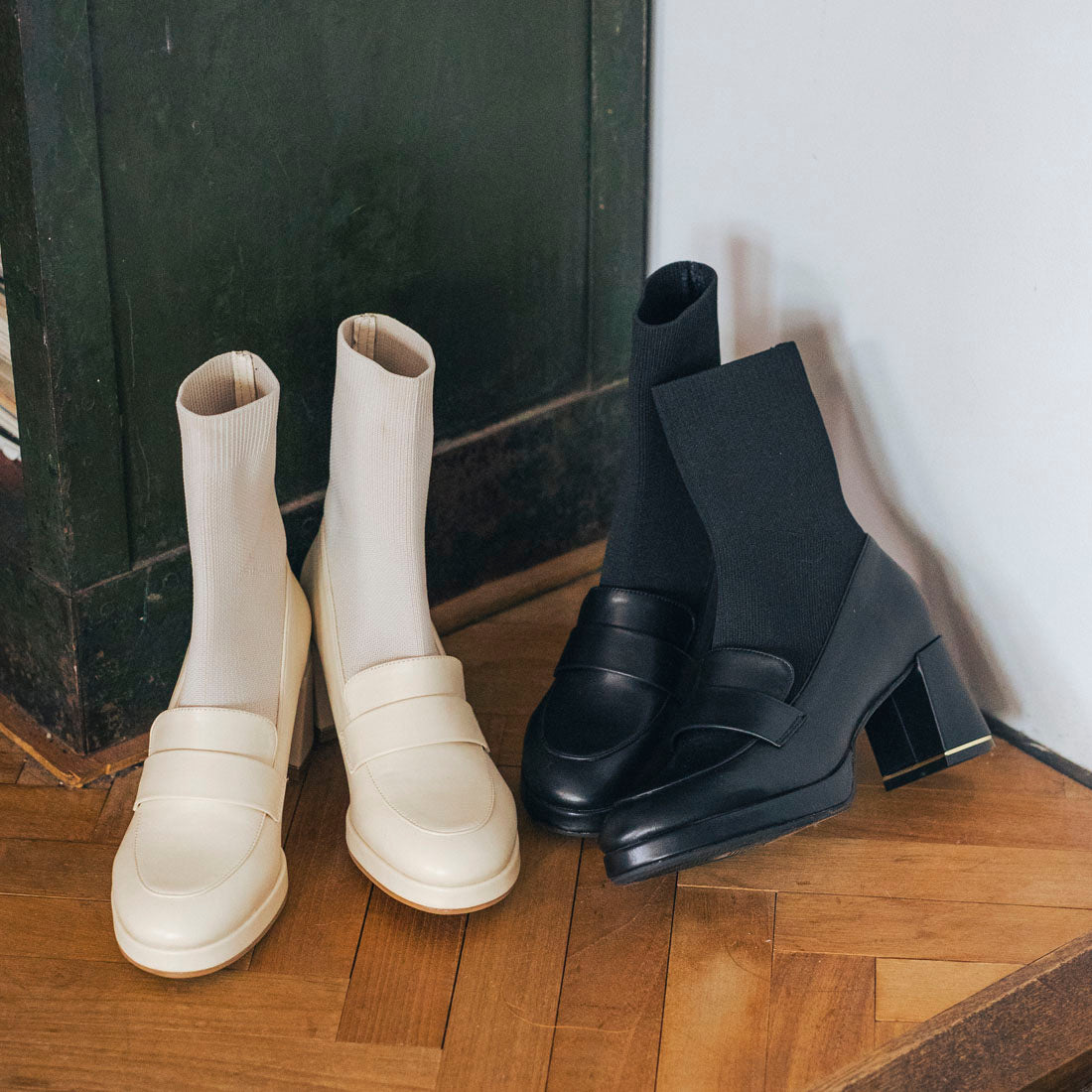 【EVOL/イーボル】 【S-LLサイズ展開・柔らかい】ローファーニットショートブーツ IZ5838 (アイボリー) アイボリー