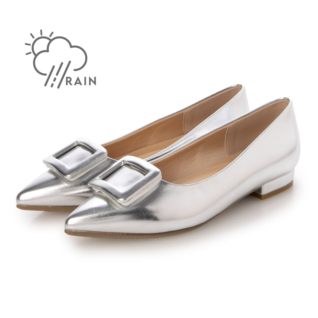 【EVOL/イーボル】 【晴雨兼用・ふかふか】バックル2cmポインテッドパンプス IZ5862 (シルバー) シルバー