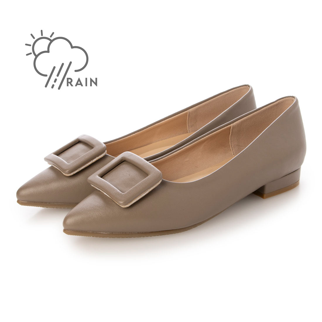 【EVOL/イーボル】 【晴雨兼用・ふかふか】バックル2cmポインテッドパンプス IZ5862 (ベージュ) ベージュ