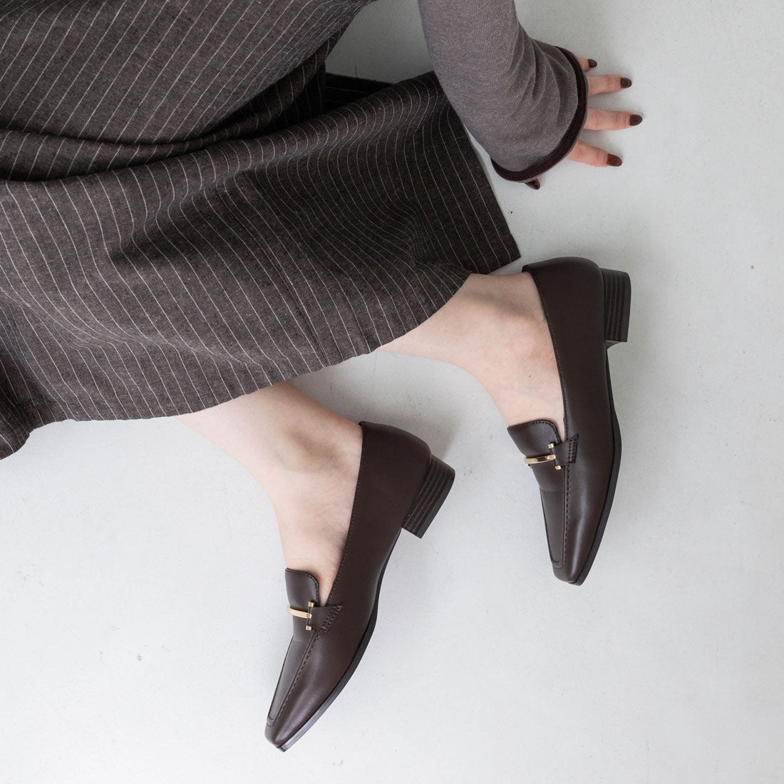 【EVOL/イーボル】 【ふかふか】スクエアビット2.5cmローファー IZ5853 (ブラウン) ブラウン