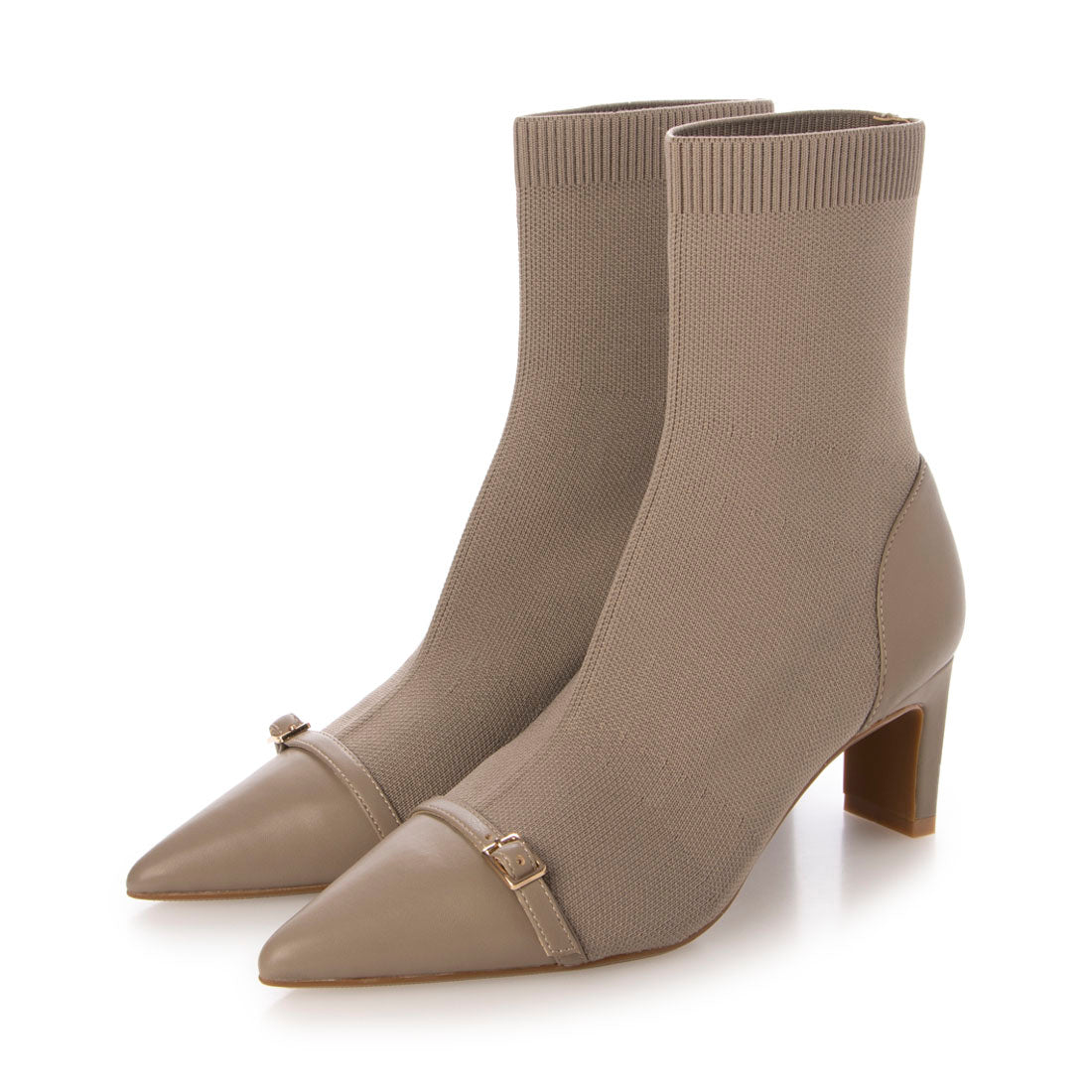 【EVOL/イーボル】 【S-LLサイズ展開・美脚効果あり】ニットベルトショートブーツ BZ23842 (ベージュ) ベージュ