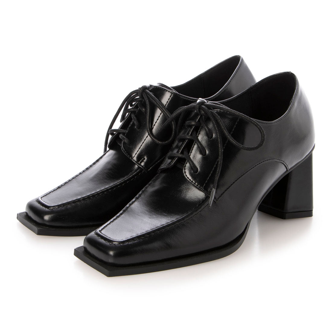 【EVOL/イーボル】 【ふかふか・柔らかい】スクエアレースアップシューズ BZ23843 (ブラック) ブラック