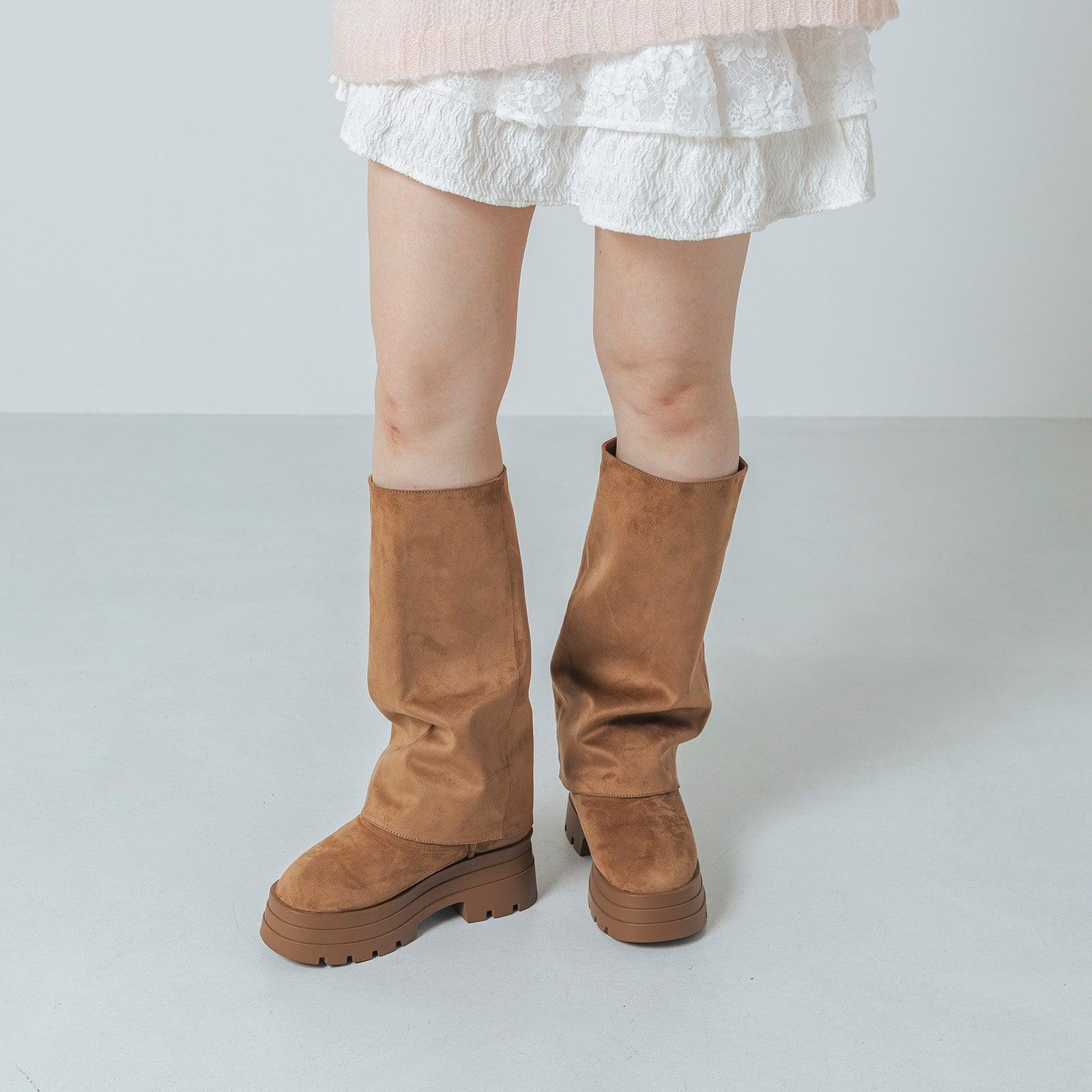 【EVOL/イーボル】 【S-LLサイズ展開・美脚効果あり】2WAYムートンカバーブーツ IZ5887 (キャメルスエード) キャメルスエード